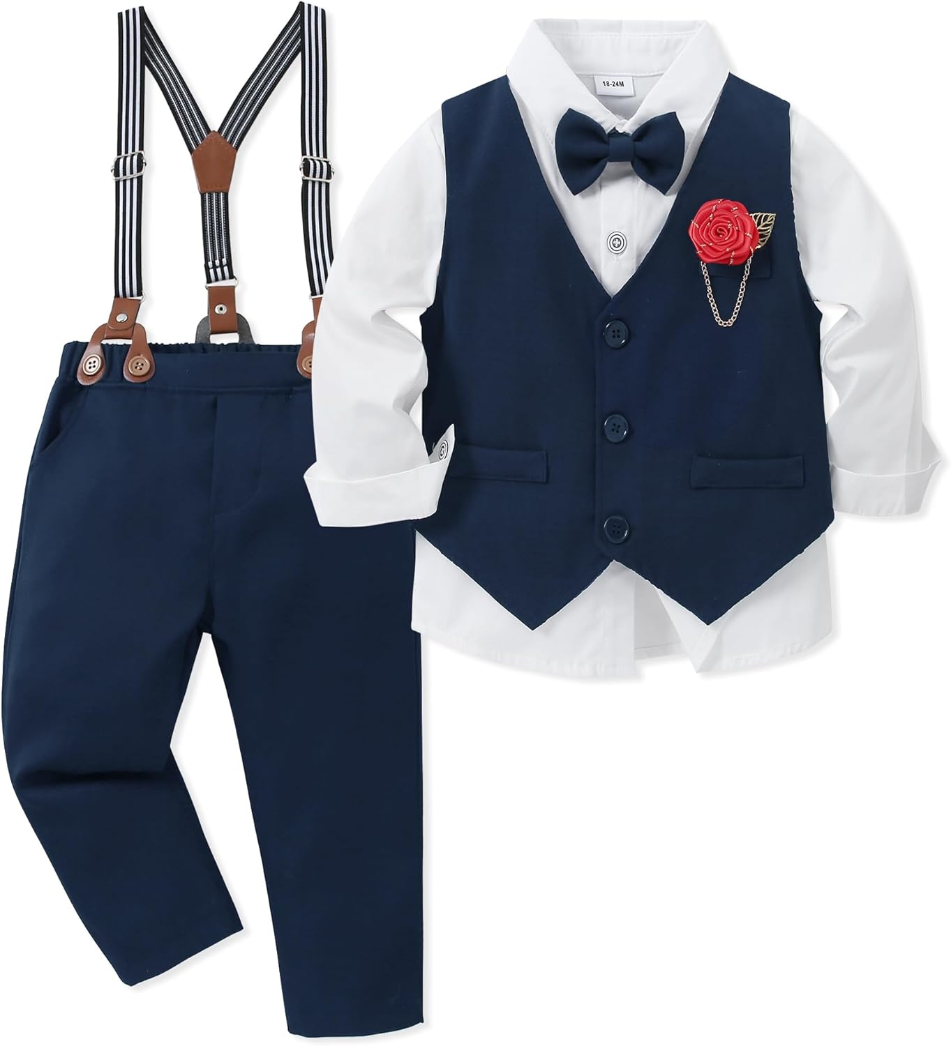 Detalle de WESIDOM 6-Piece Toddler Formal Suit Set: Dress Shirt, Bow Tie, Vest, Suspenders, Boutonniere & Pants