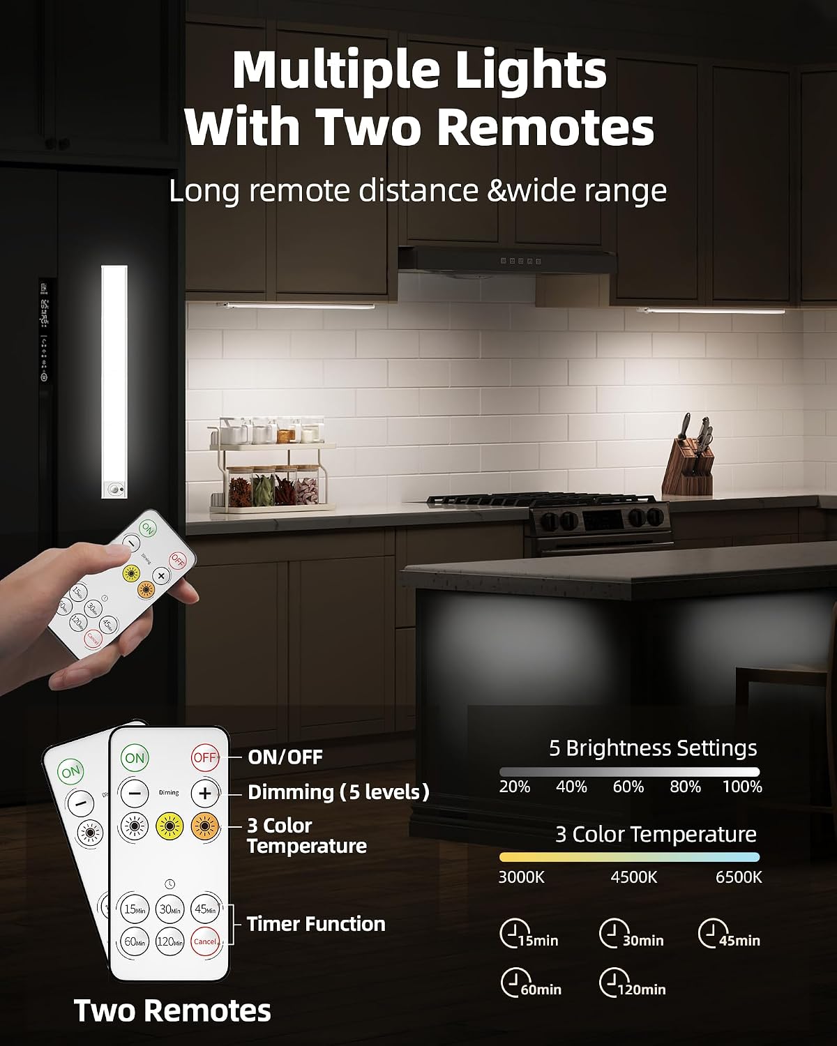 Detalle 2 de AMETHEUS 74LED 16-Inch Under Cabinet Lights, Motion Sensor, 3 Color Temps
