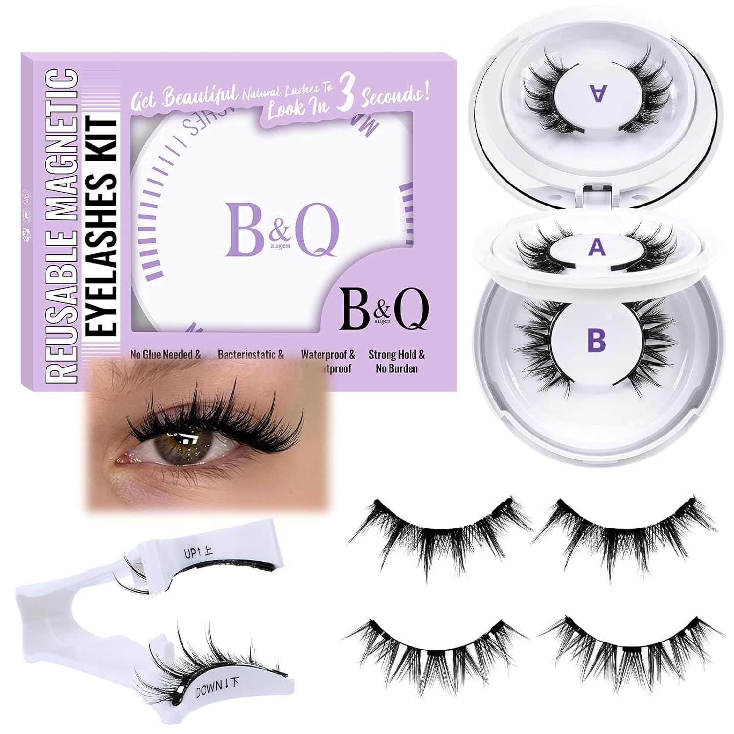 Detalle de B&Q Magnetic Eyelashes with Applicator, 2 Pairs, Manga Look, 3 Magnets