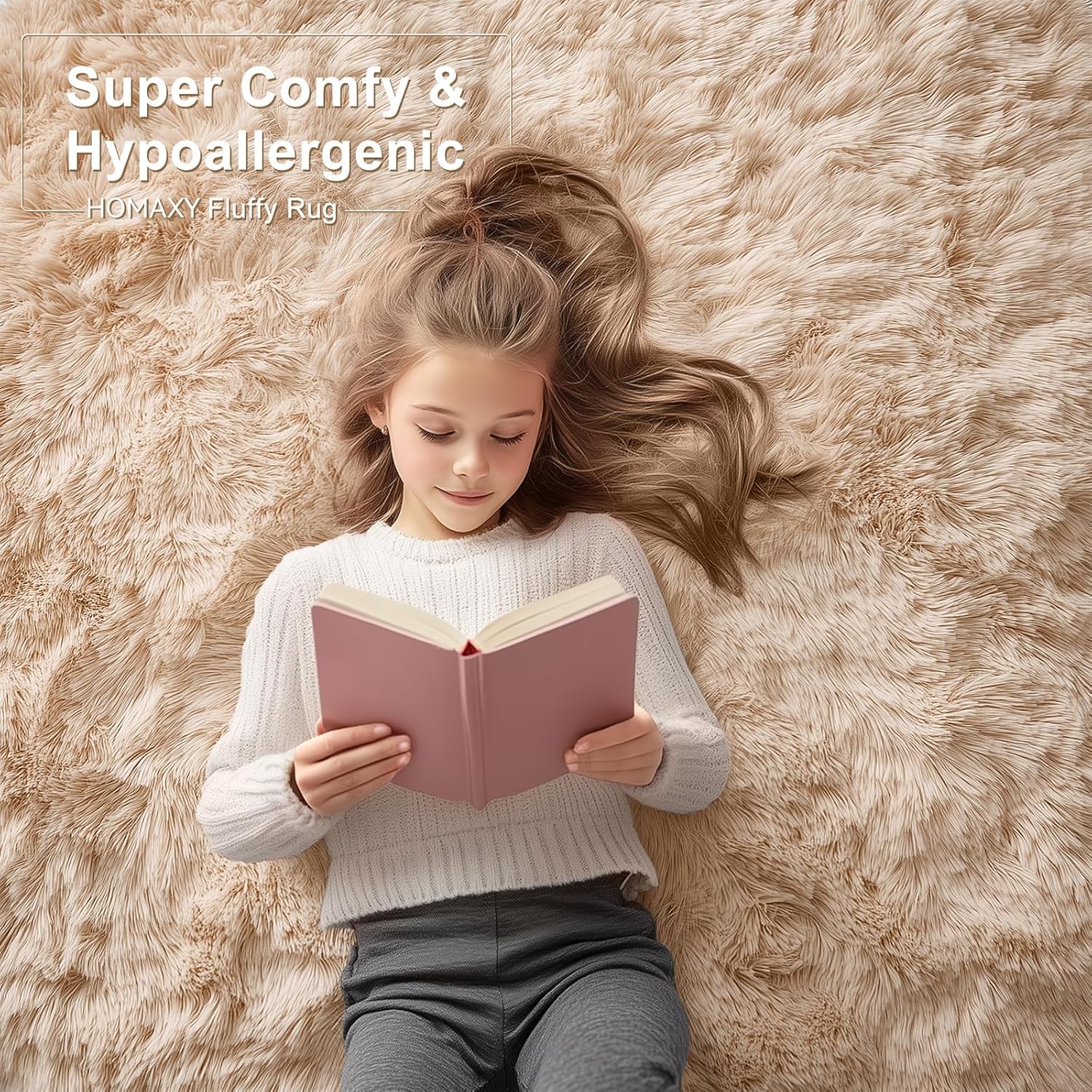 Thumbnail 1 de Homaxy Hochflor Flauschig Teppich mit Anti-Rutsch Unterseite, waschbar – 140 x 200 cm in Beige