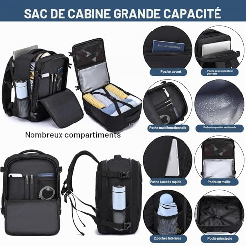 Detalle de LIGSAN Bagage Cabine 40x30x20 cm – Sac à Dos cabine 24 L pour Ryanair et compagnies aériennes