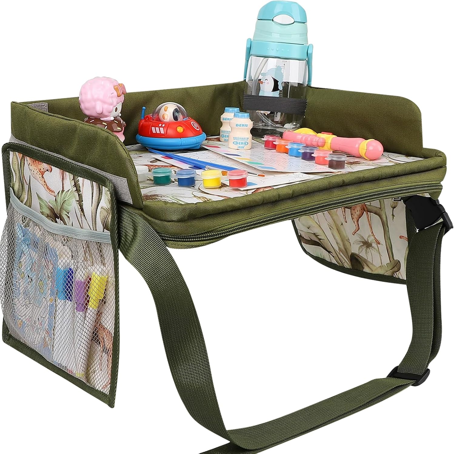 Thumbnail 3 de YZNlife Kids Travel Tray for Car Seat & Airplane – Portable toddler lap tray with strap, pockets and bottle holder