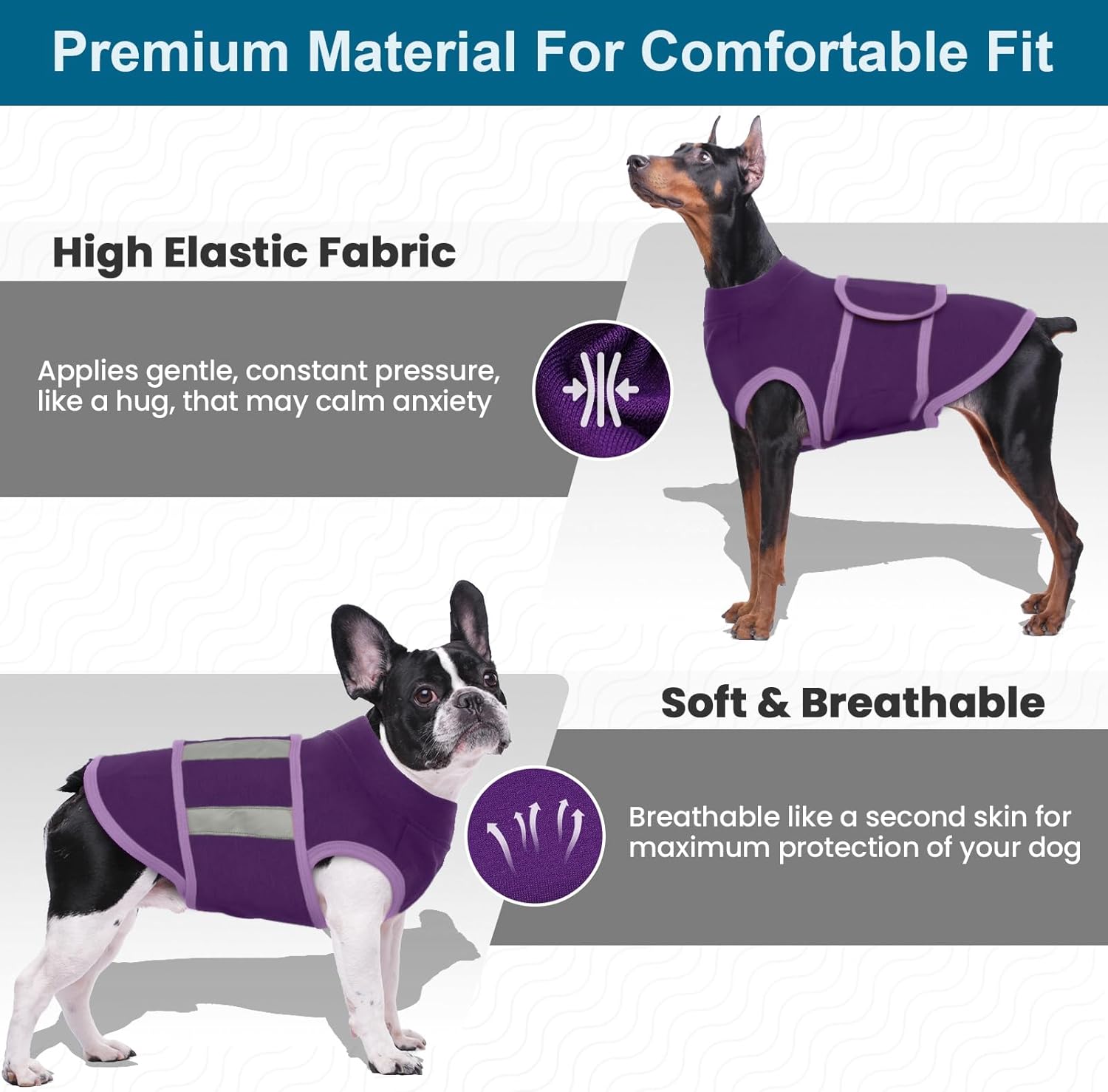Detalle de Katzinst Dog Stress and Anxiety Relief Vest, Lightweight & Reflective (Purple, Size L) for Large Dogs