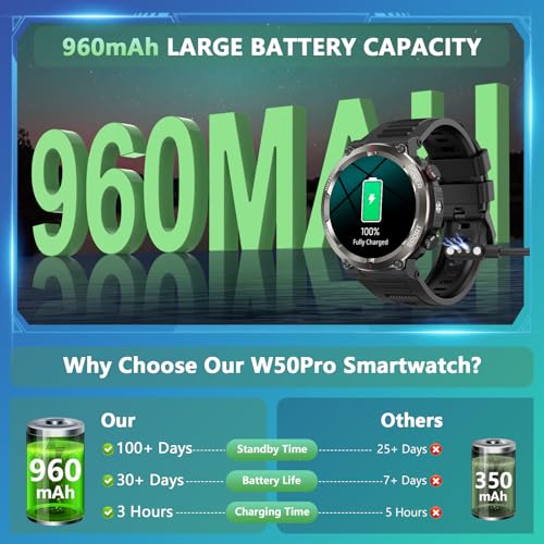 Detalle de Baolubao Reloj Inteligente para Hombre con Linterna, Brújula y Llamadas Bluetooth — 120+ Modos Deportivos, IP68