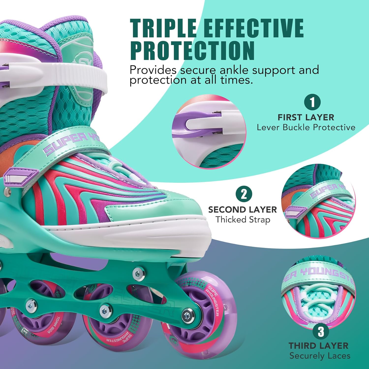 Thumbnail 2 de SUPER YOUNGSTER Adjustable Light Up Inline Skates for Kids (Ages 4-12)