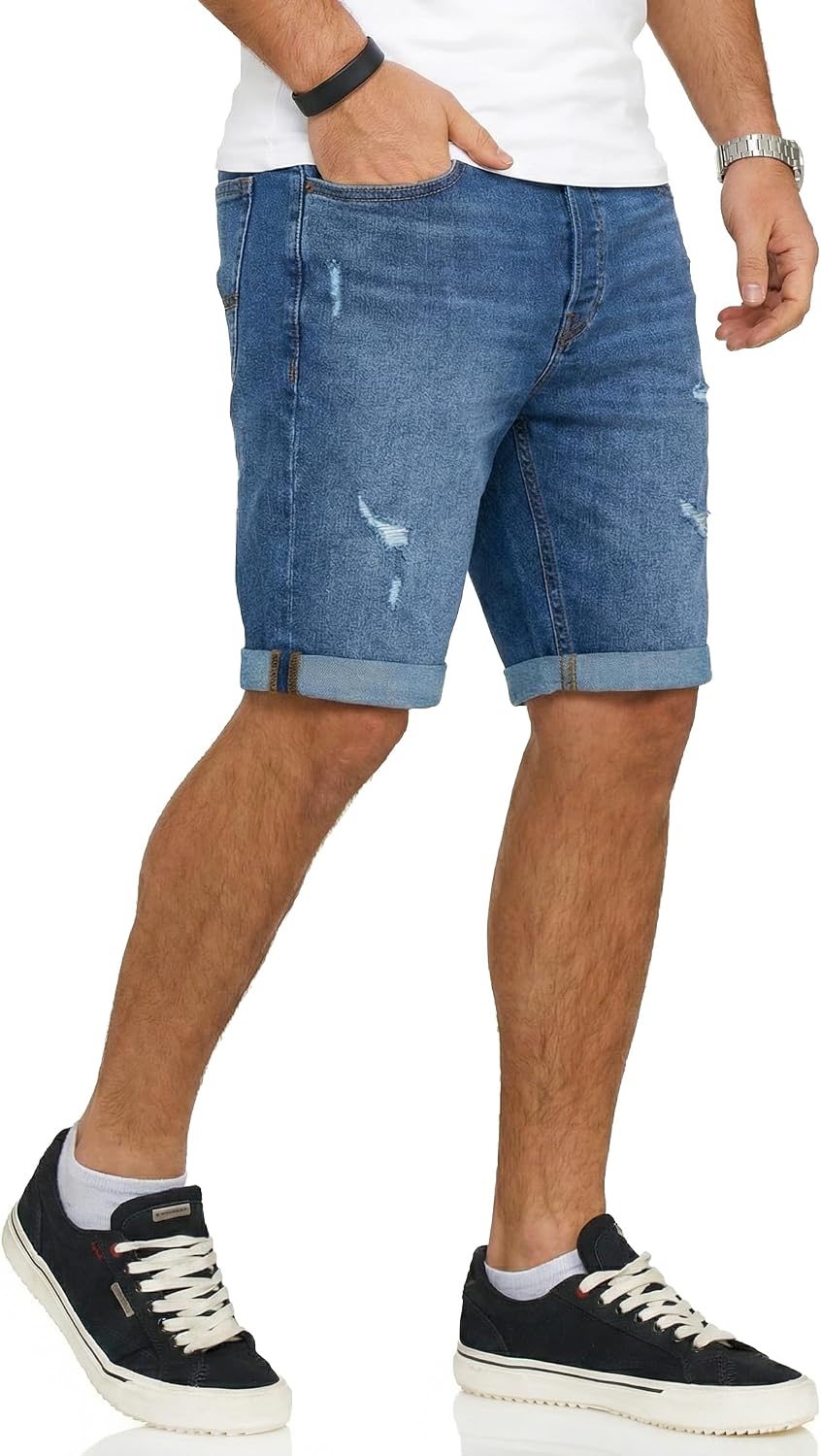 Detalle 2 de JACK & JONES Infinity Herren Jeans Shorts Rick – Used Look