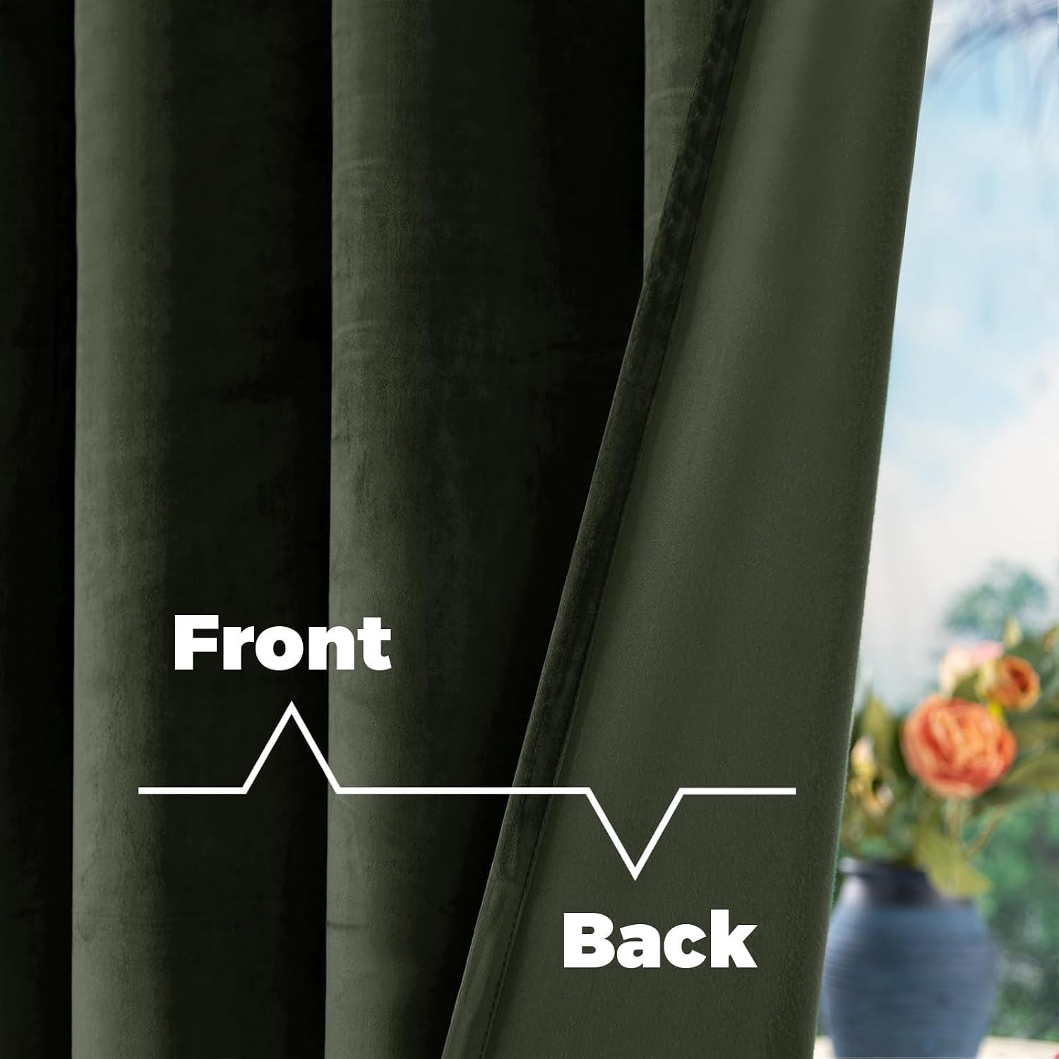 Detalle 2 de BGment Olive Green 52 x 84 Velvet Blackout Curtains, 2 Panels