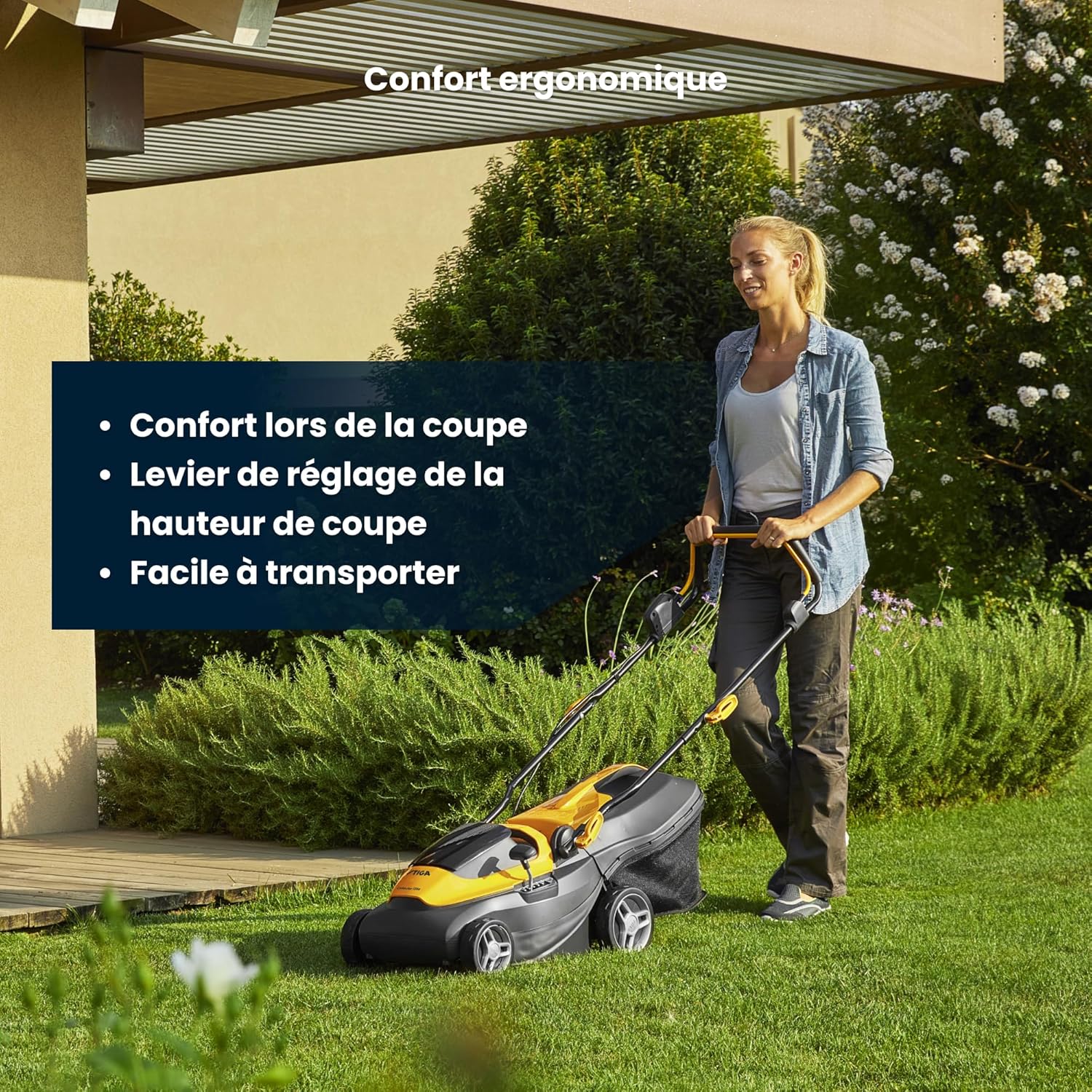 Detalle de STIGA Collector 136e Kit 20 V (2×2 Ah) – tondeuse à batterie 34 cm, bac hybride 35 L