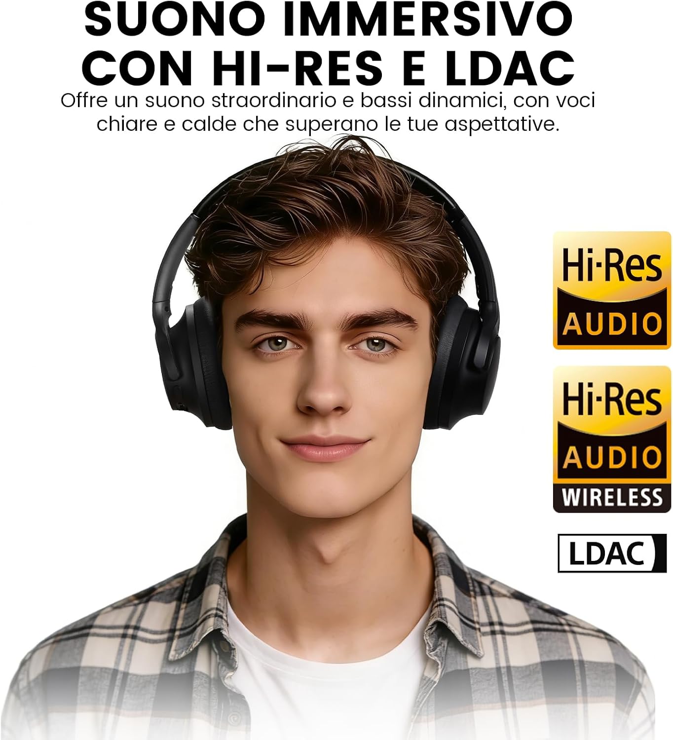 Detalle 2 de 1Mii Y8+ Cuffie Bluetooth 6.0 Over-Ear con ANC Ibrido, 100 Ore di Autonomia e EQ Personalizzabile