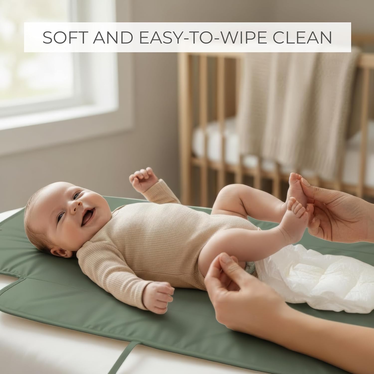Detalle 2 de ZICOTO Portable Diaper Changing Pad, Cotton, Foldable, Sage