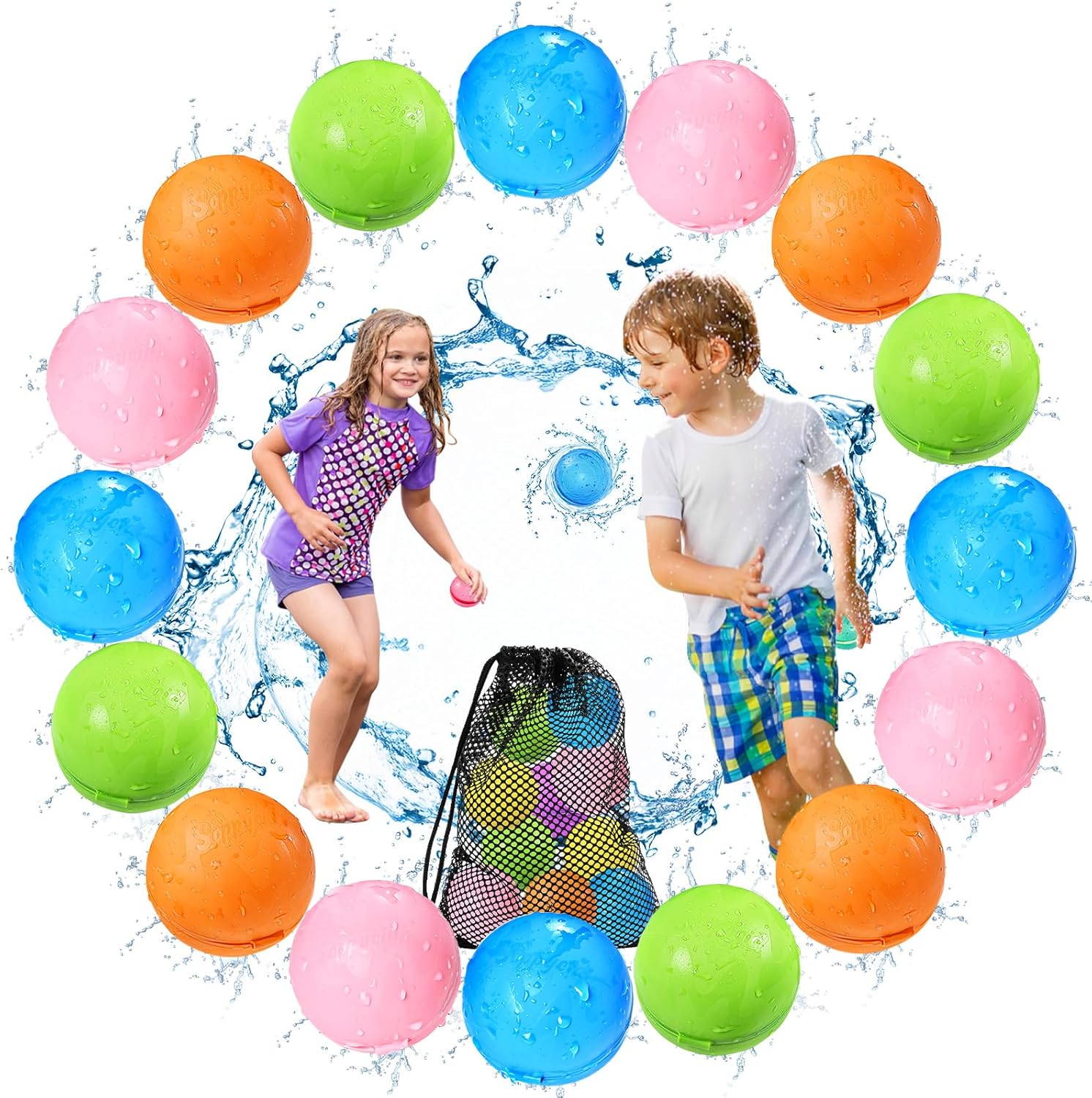 KOKODI 16-piece Reusable Magnetic Water Balloons for Outdoor Summer Play