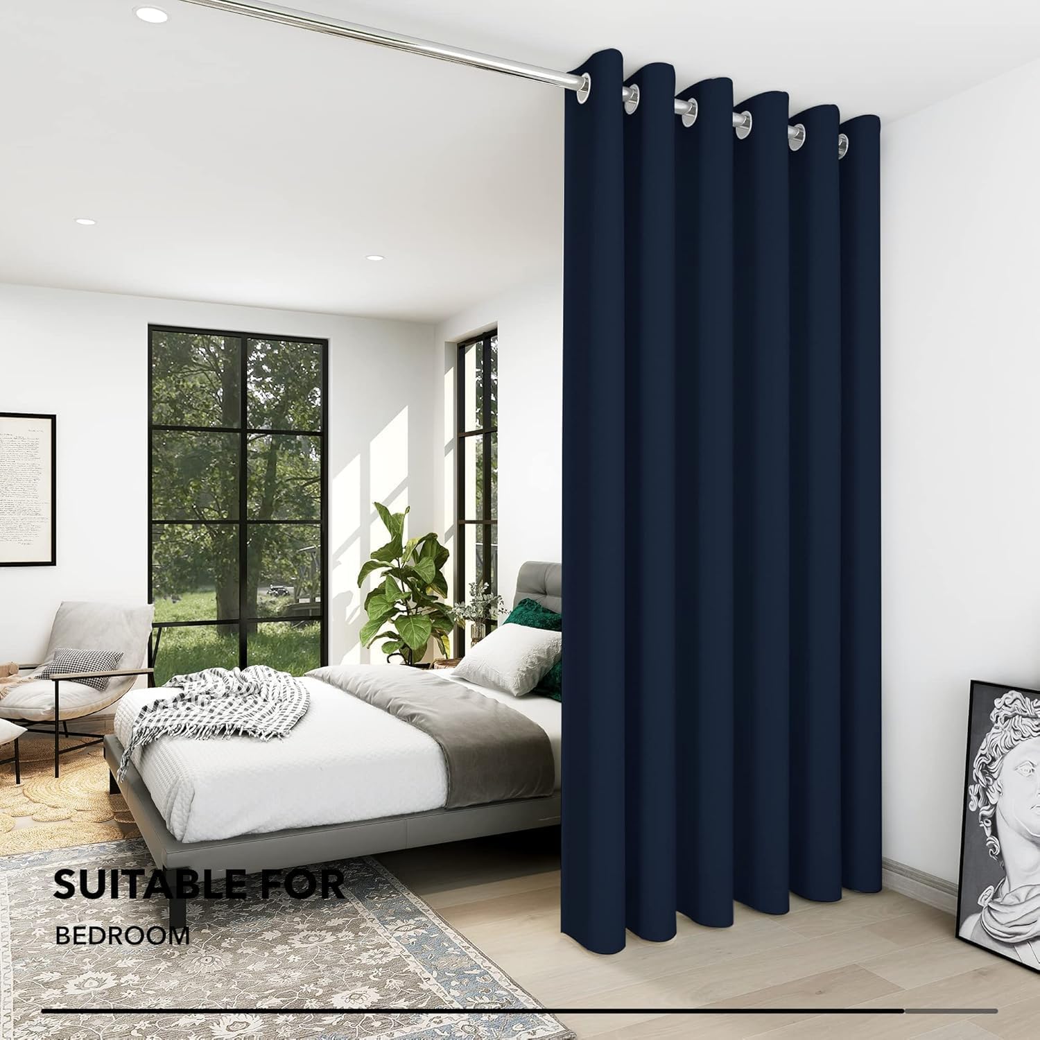 Detalle 2 de Deconovo Door Curtain: Thermal Insulated Eyelet Navy Blue 66x84" (2 Panels) ⌛