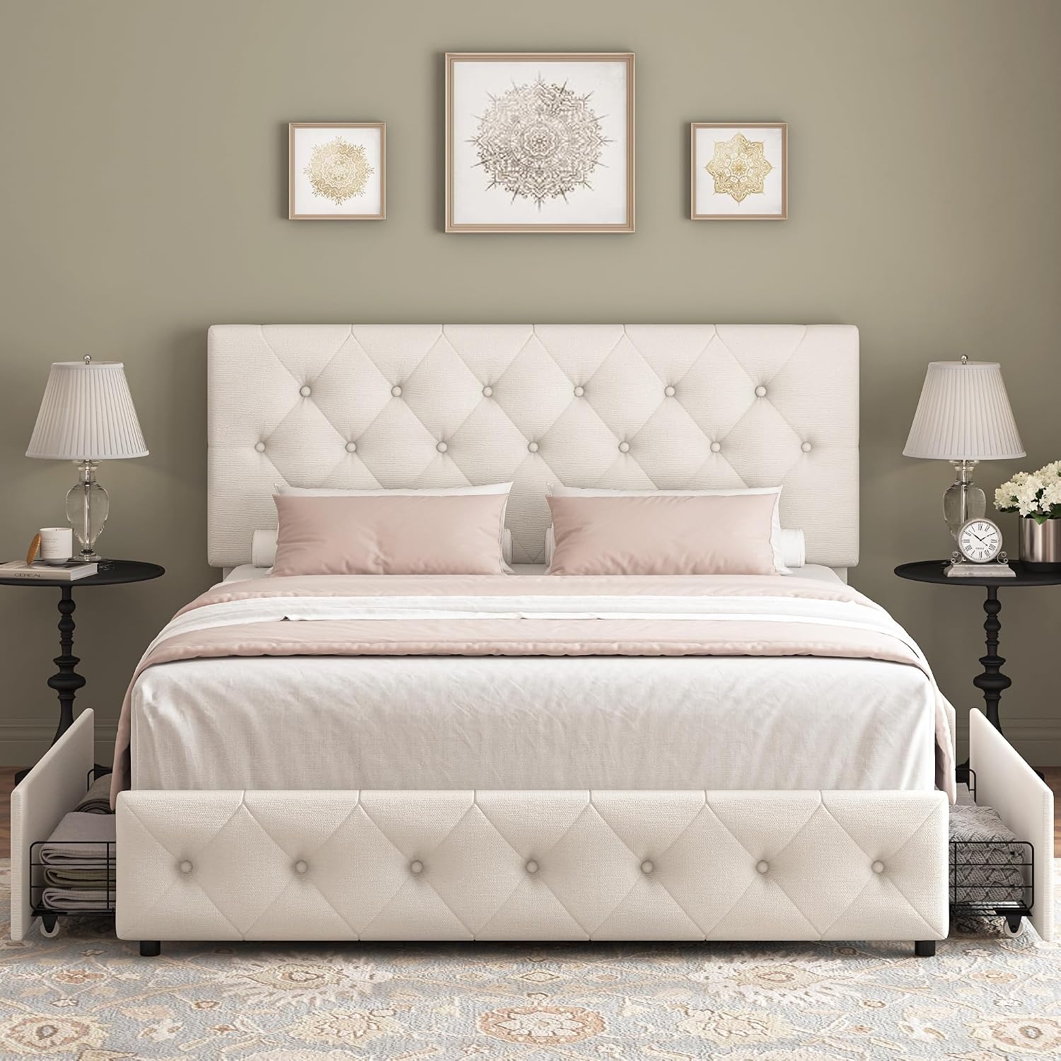 Detalle de Keyluv Full Size Upholstered Platform Bed Frame