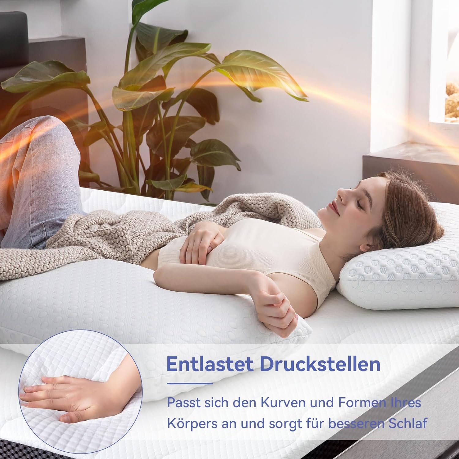 Detalle de Amazon Basics Matratzentopper 140 x 200 cm, 7 cm Gel-Schaumauflage, weiß