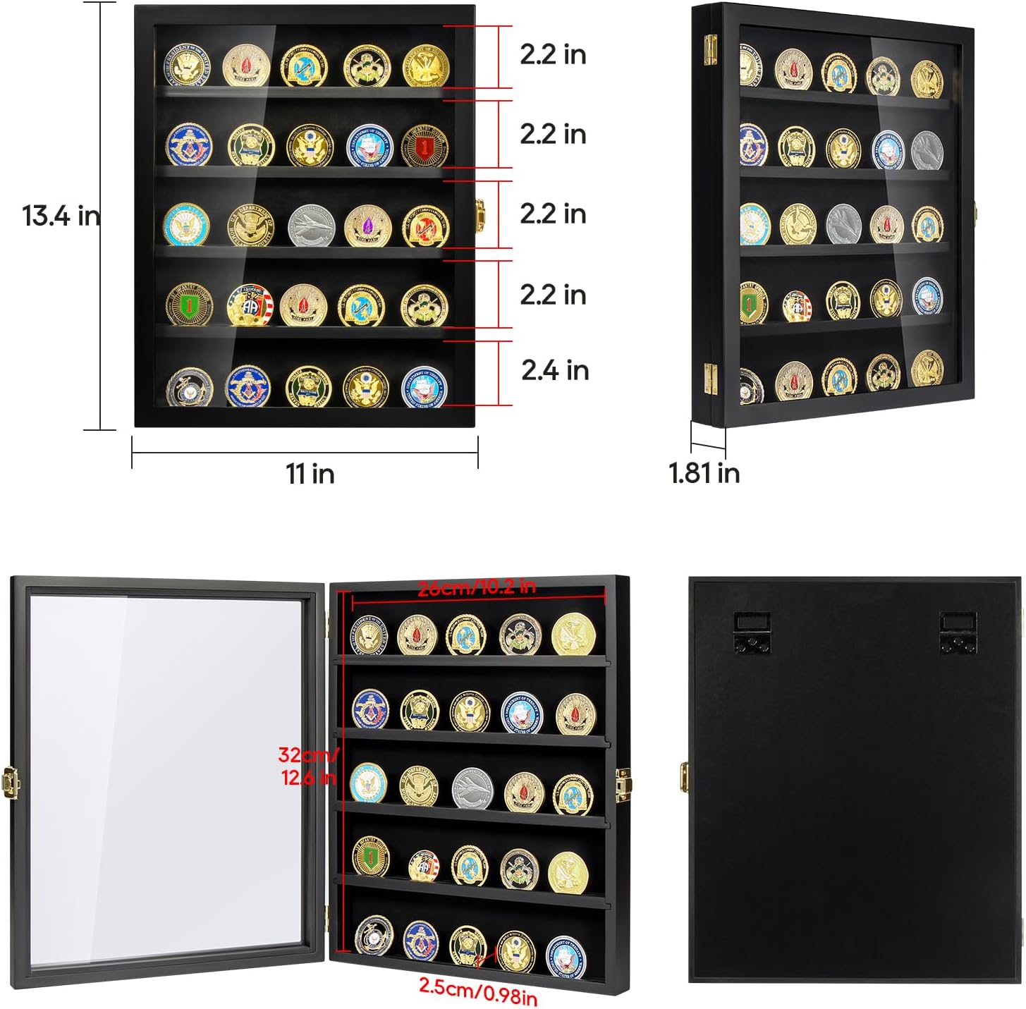 Thumbnail 6 de Military Challenge Coin Display Case with Removable Shelves – Wall Mount Shadow Box