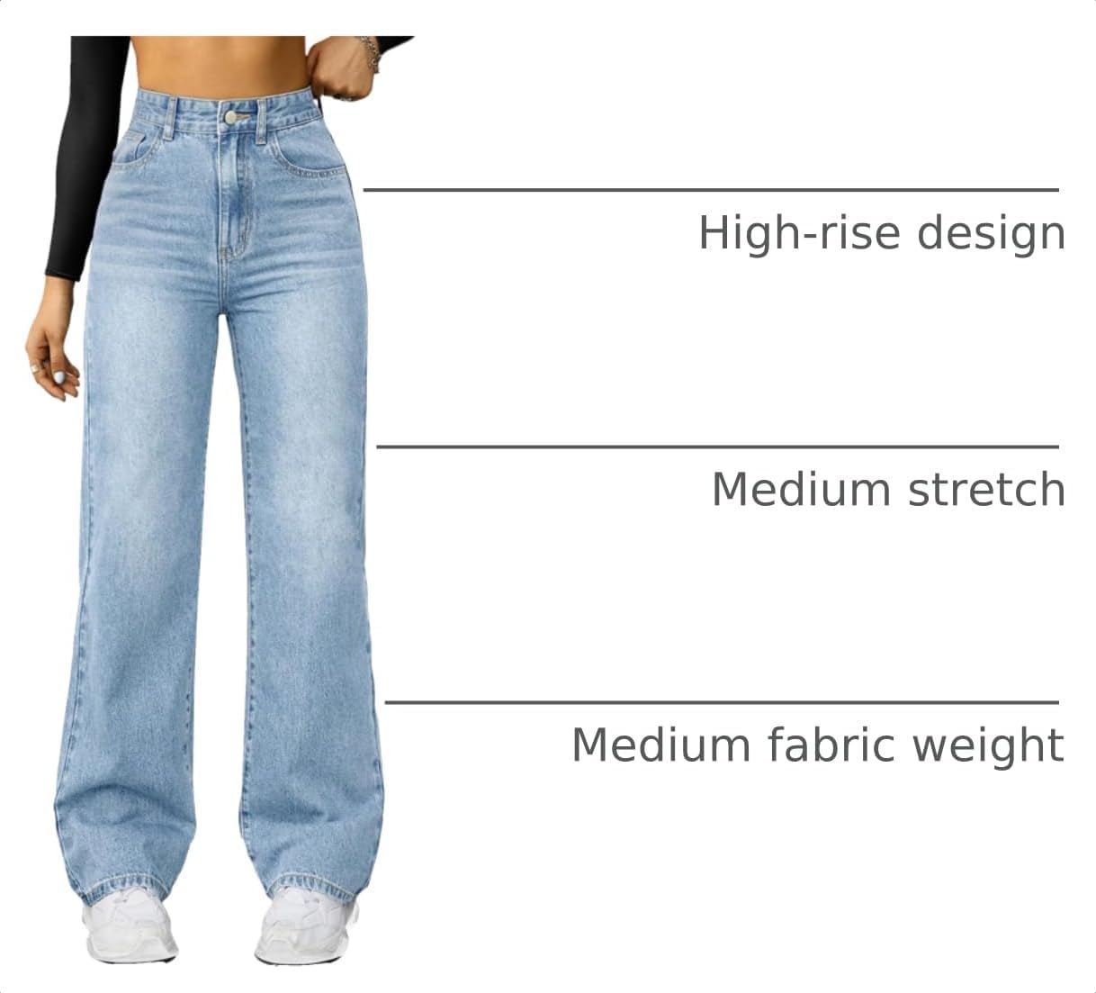 Detalle 2 de FUNUCA Women's High-Rise Wide-Leg Straight-Leg Jeans in Stretch Denim