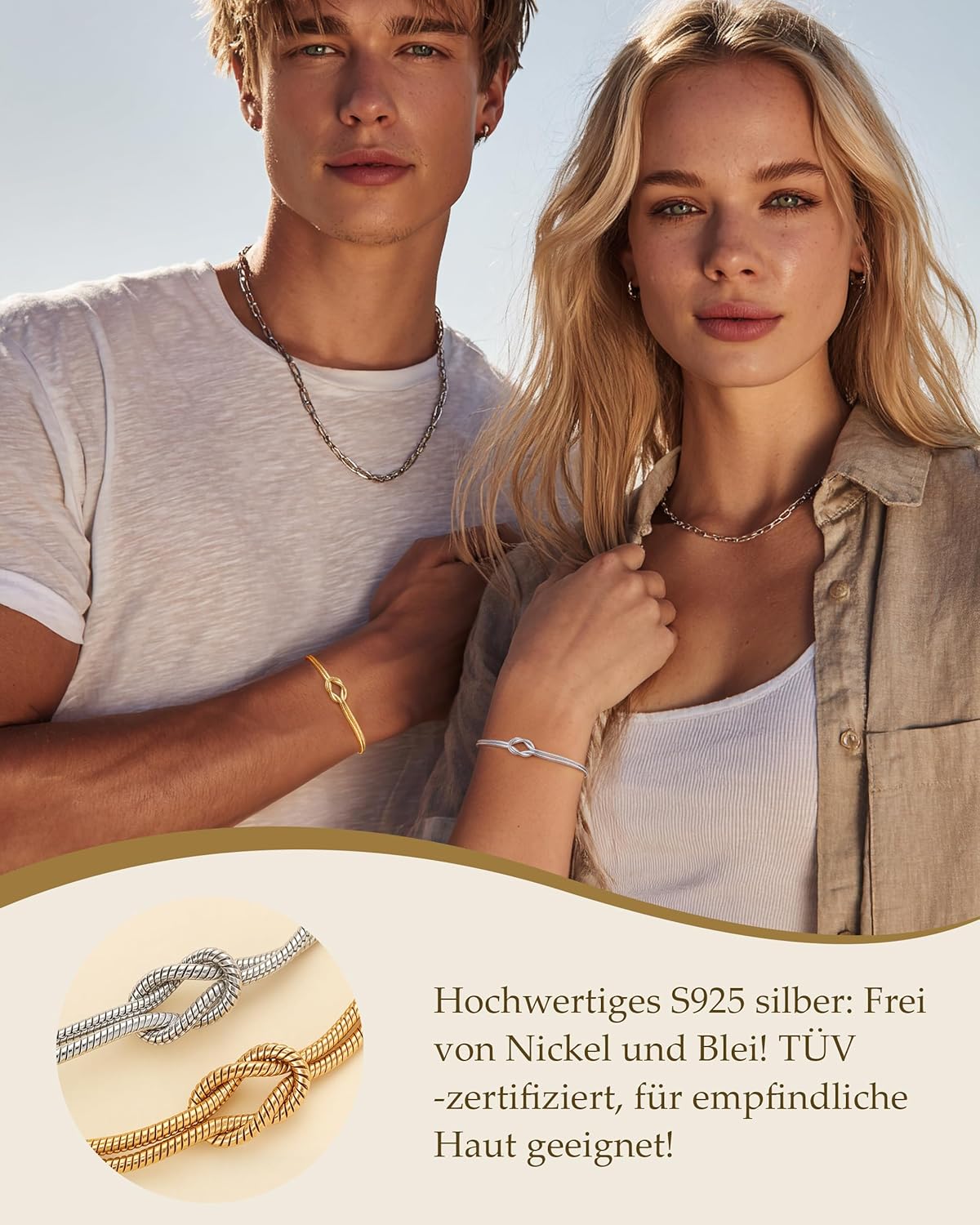 Thumbnail 3 de J.Fée 2 Artikel Armband Damen Silber 925 & 14K Knoten Armband Gold – Partner-Set