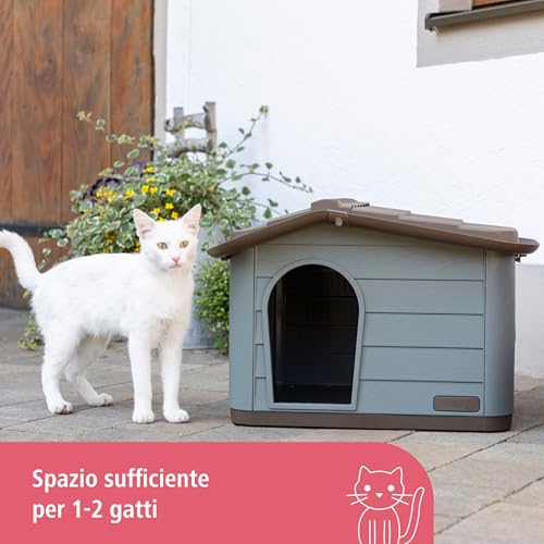 Detalle de Kerbl Pet Paola Eco: casetta per gatti in plastica riciclata, grigio-verde/marrone 60x51x41 cm