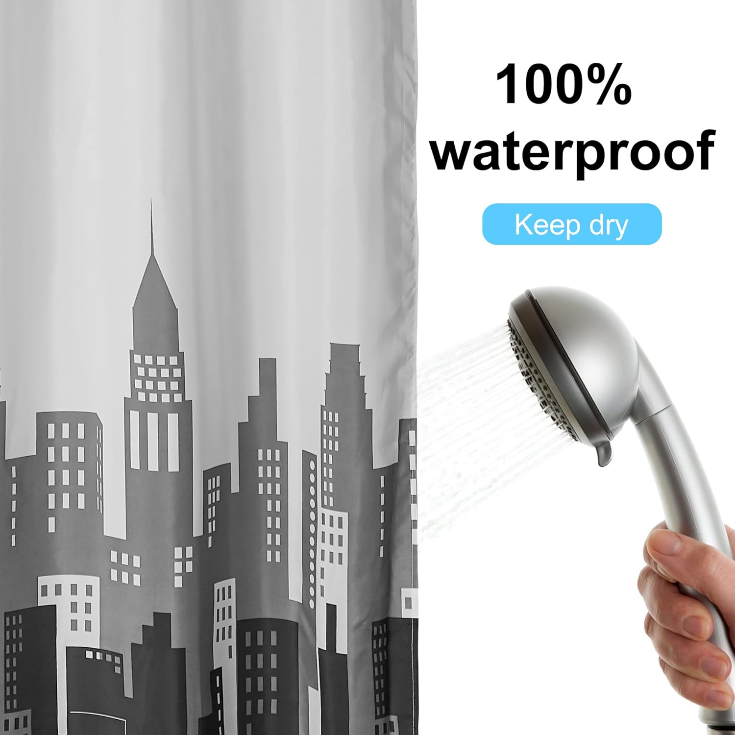 Thumbnail 5 de DUFU Rideau de douche semi-transparent à séchage rapide 180 x 200 cm, polyester imperméable avec 12 crochets