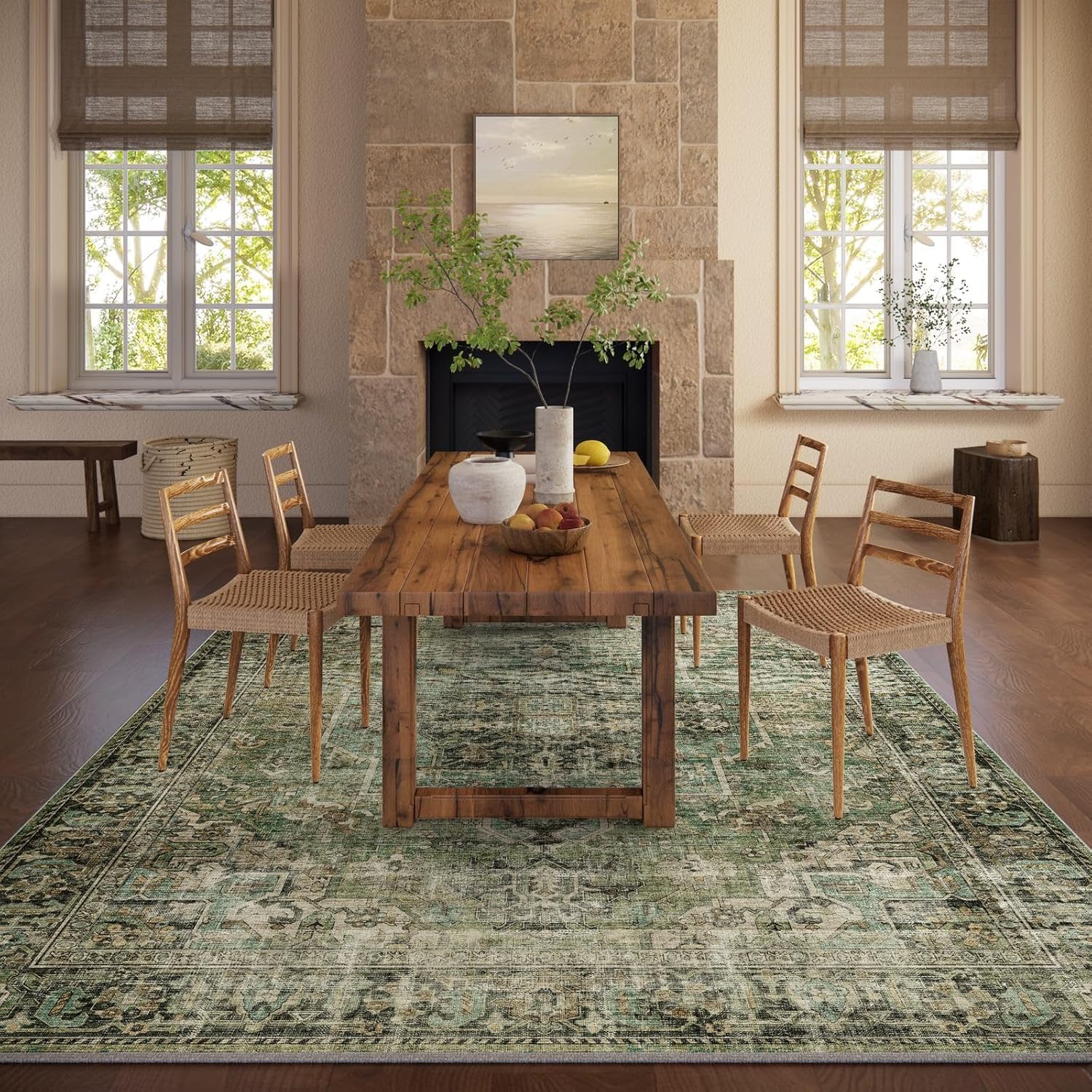 Thumbnail 4 de 9x12 Area Rug for Living Room — Washable, Non-Slip, Boho Vintage Style