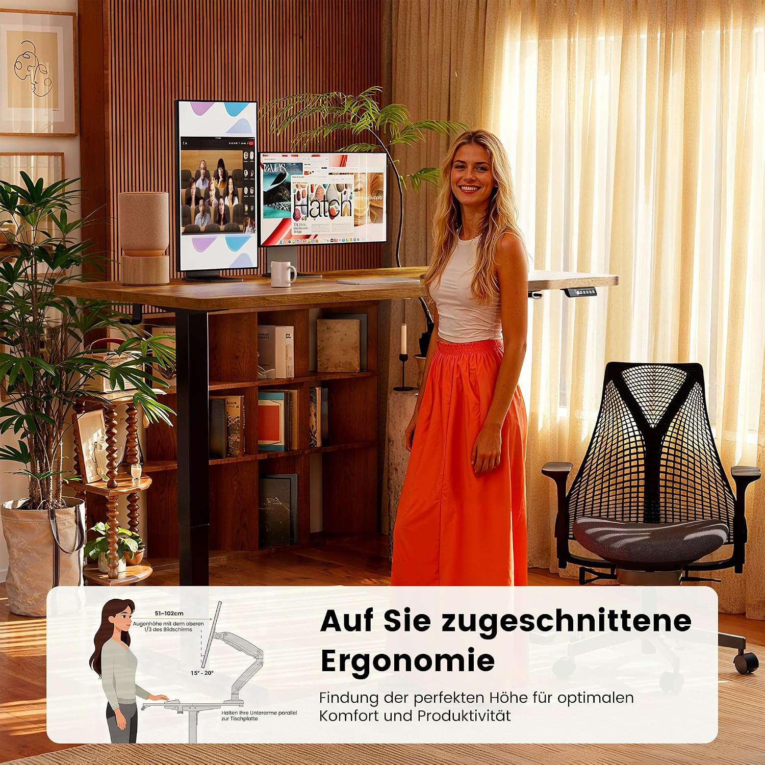 Thumbnail 5 de ErGear elektrisch höhenverstellbarer Schreibtisch 100 × 60 cm mit 4 Speicherplätzen und Verbindungsplatte