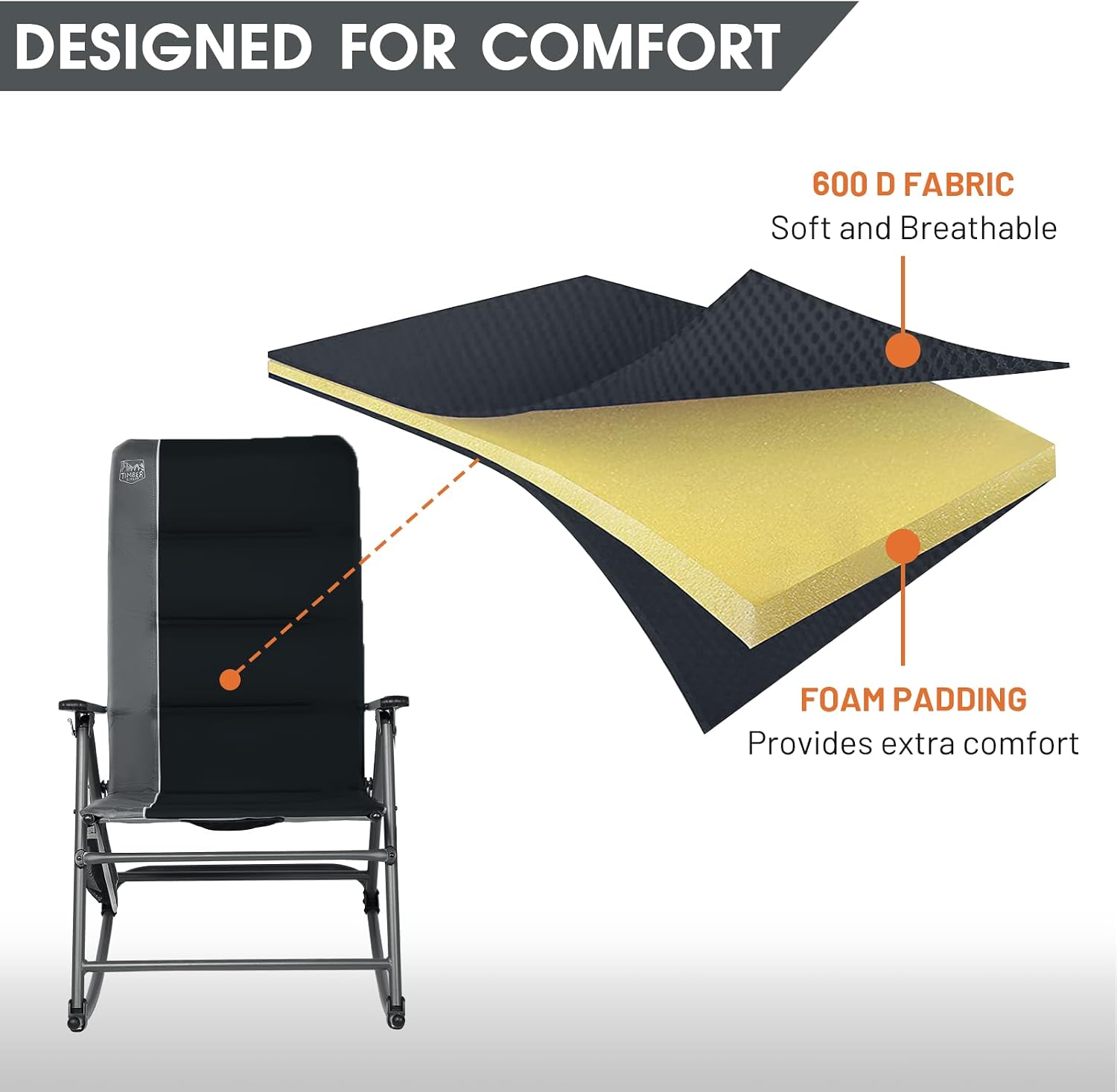 Detalle 2 de Timber Ridge Folding Rocking Camping Chair, 400 lb Capacity