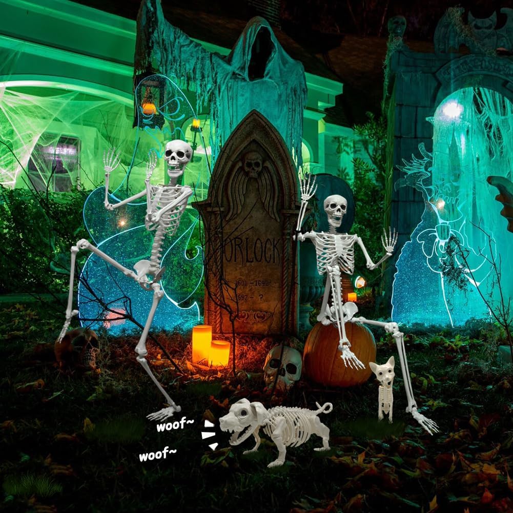 Detalle de CAMIRUS LR-WSJ-GJ 5.4 ft Posable Halloween Skeleton with Dog and Cat