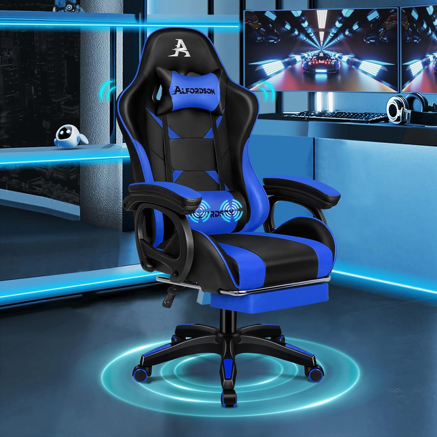 Detalle de ALFORDSON Sedia da Gaming Massaggiante con Poggiapiedi Telescopico: Ergonomia, massaggio e stile per sessioni prolungate