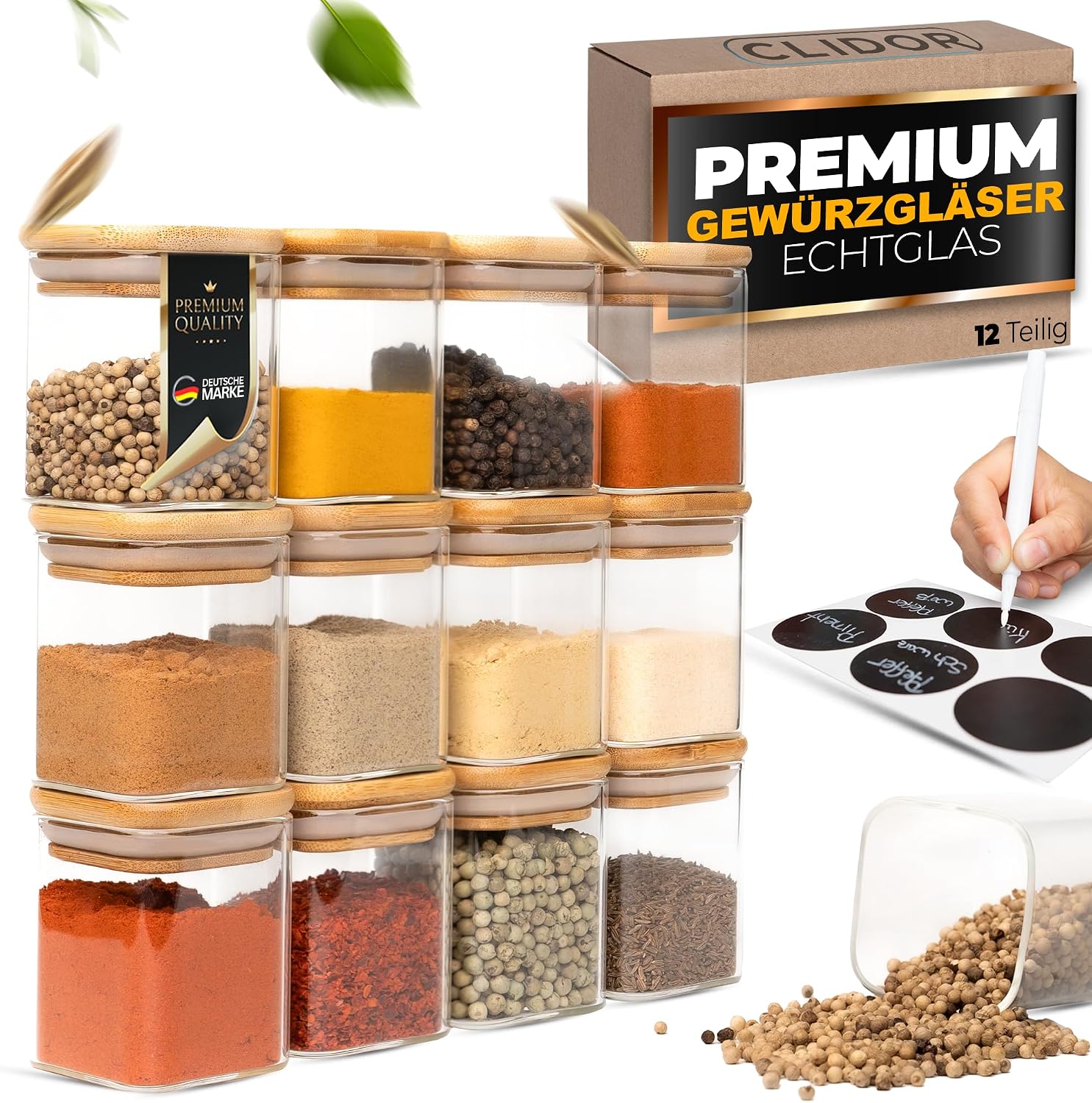 Detalle de CLIDOR Gewürzgläser Set, 12 x 160 ml