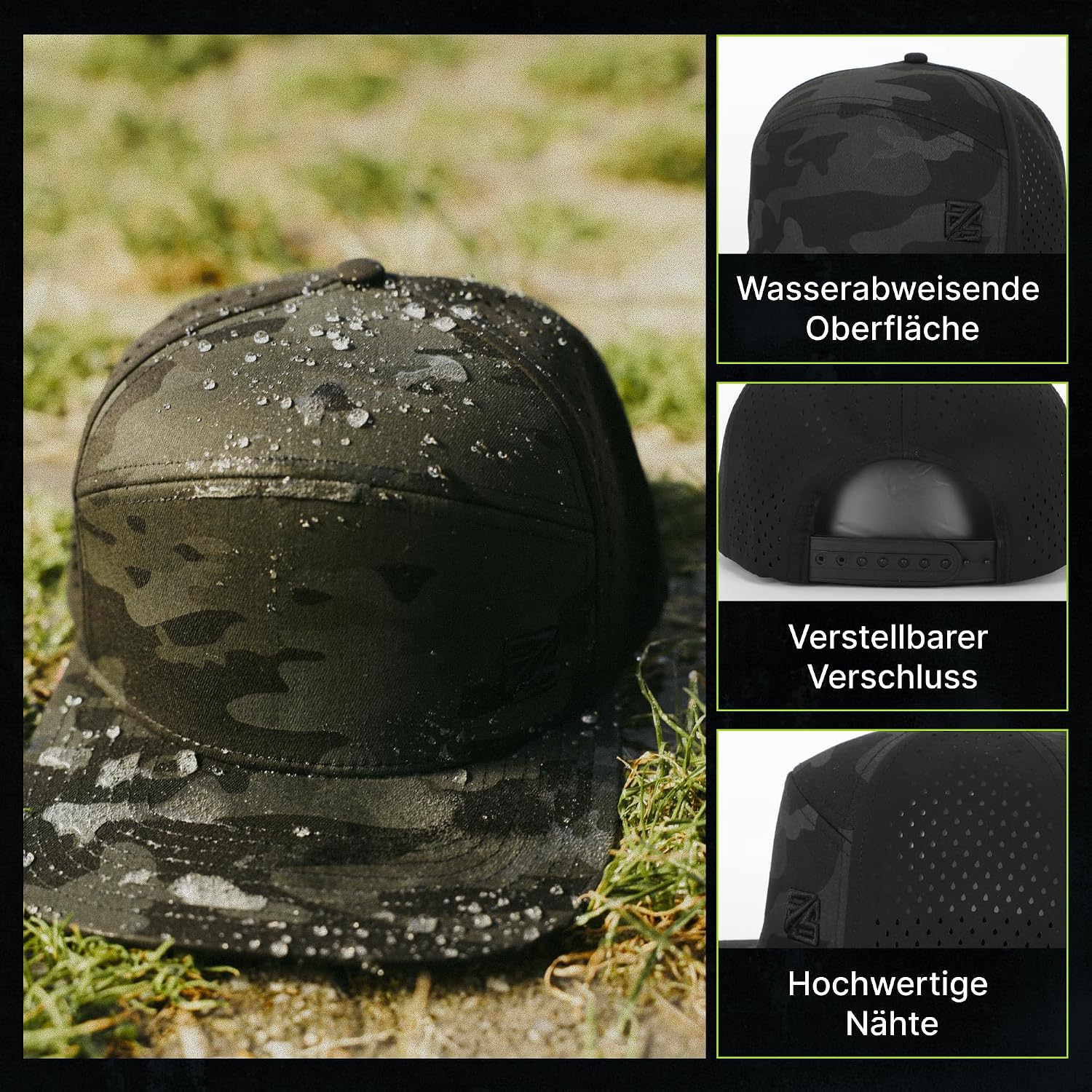 Detalle de as ULTIMATE Snapback Cap Herren & Damen – Wasserabweisende, verstellbare Basecap