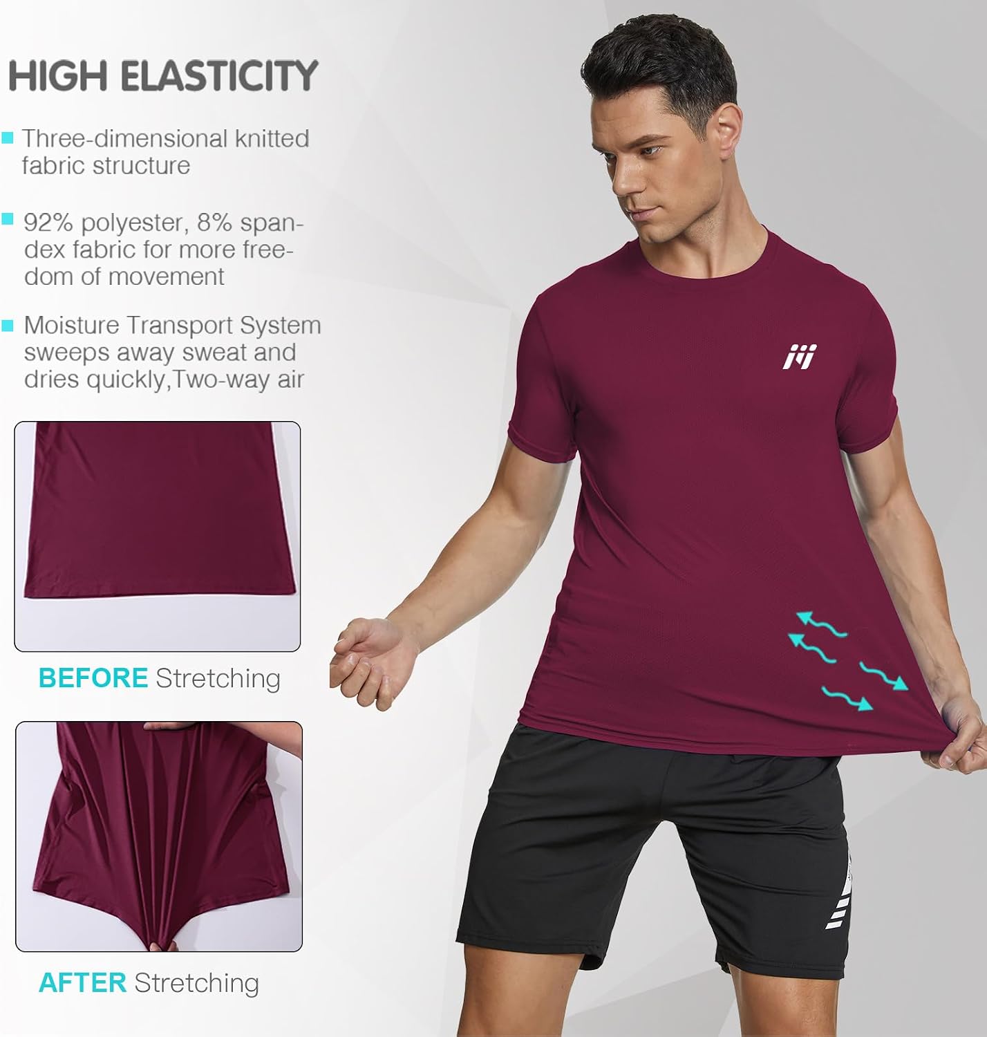 Detalle 2 de MEETWEE Herren Sportshirt (Kurzarm) aus Mesh – atmungsaktiv, schnelltrocknend