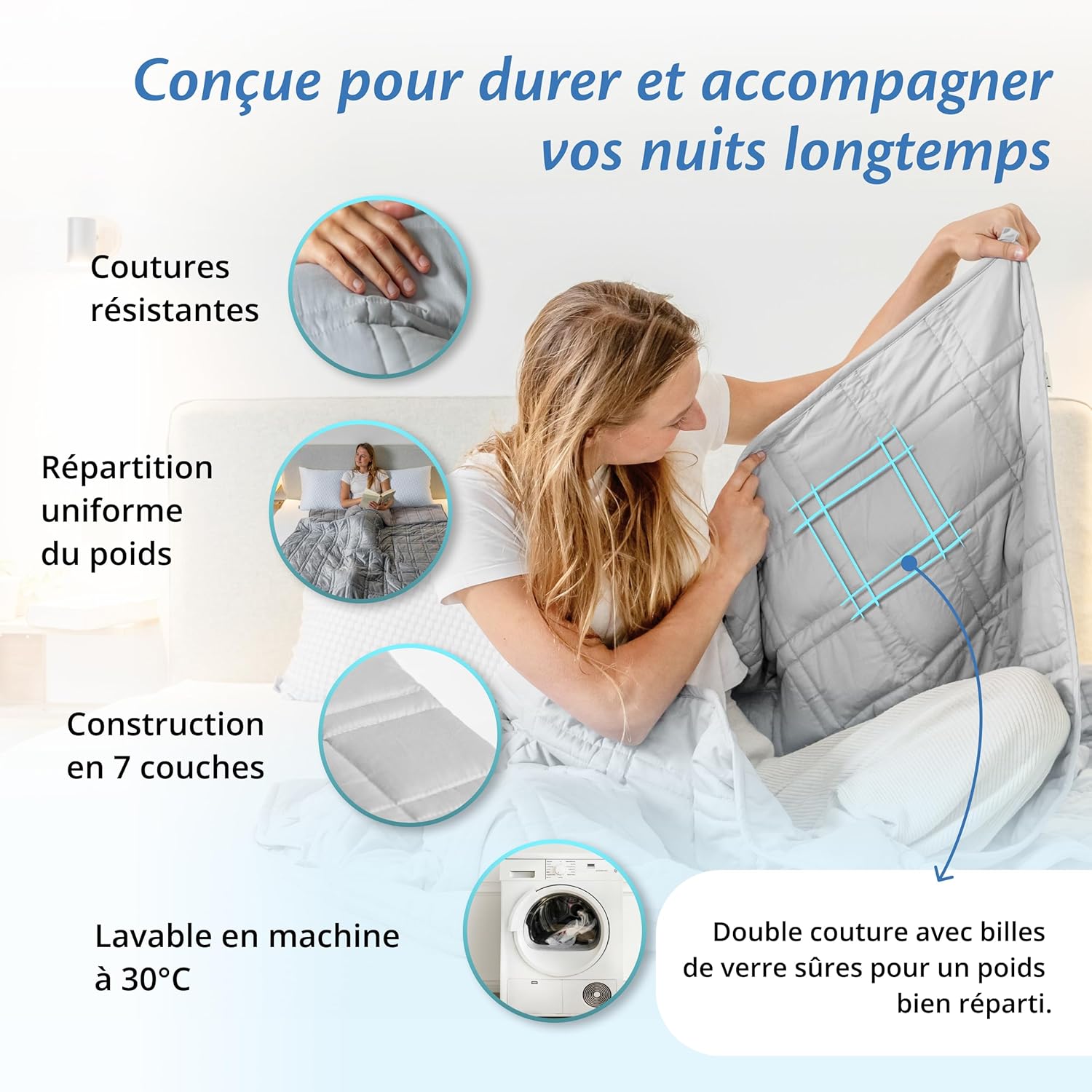 Thumbnail 6 de Ella Couverture Lestée Adulte 200x200 cm (13 kg) : couverture 7 couches apaisante