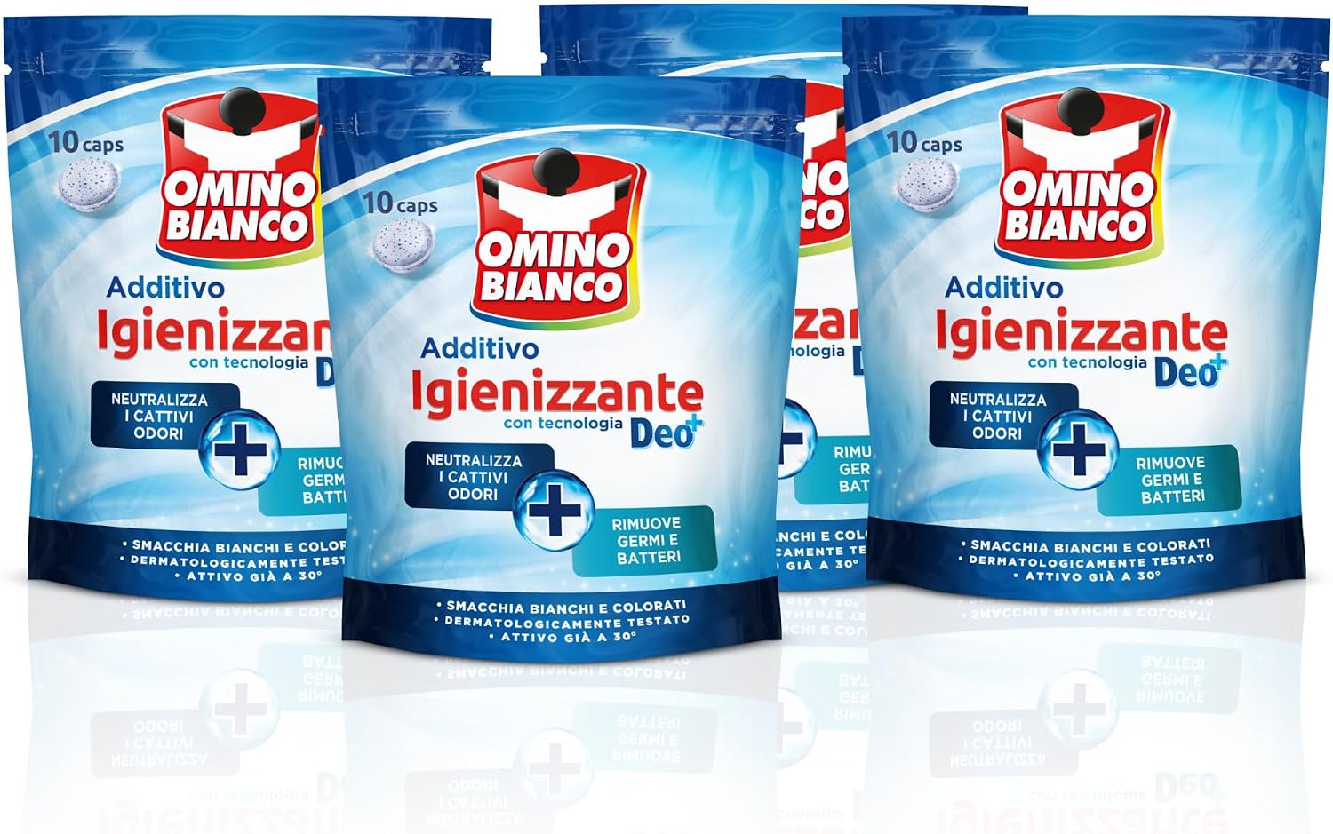 Detalle de Omino Bianco Additivo Igienizzante Idrocaps Deo+: capsule igienizzanti per bucato, 10 capsule x 4 confezioni