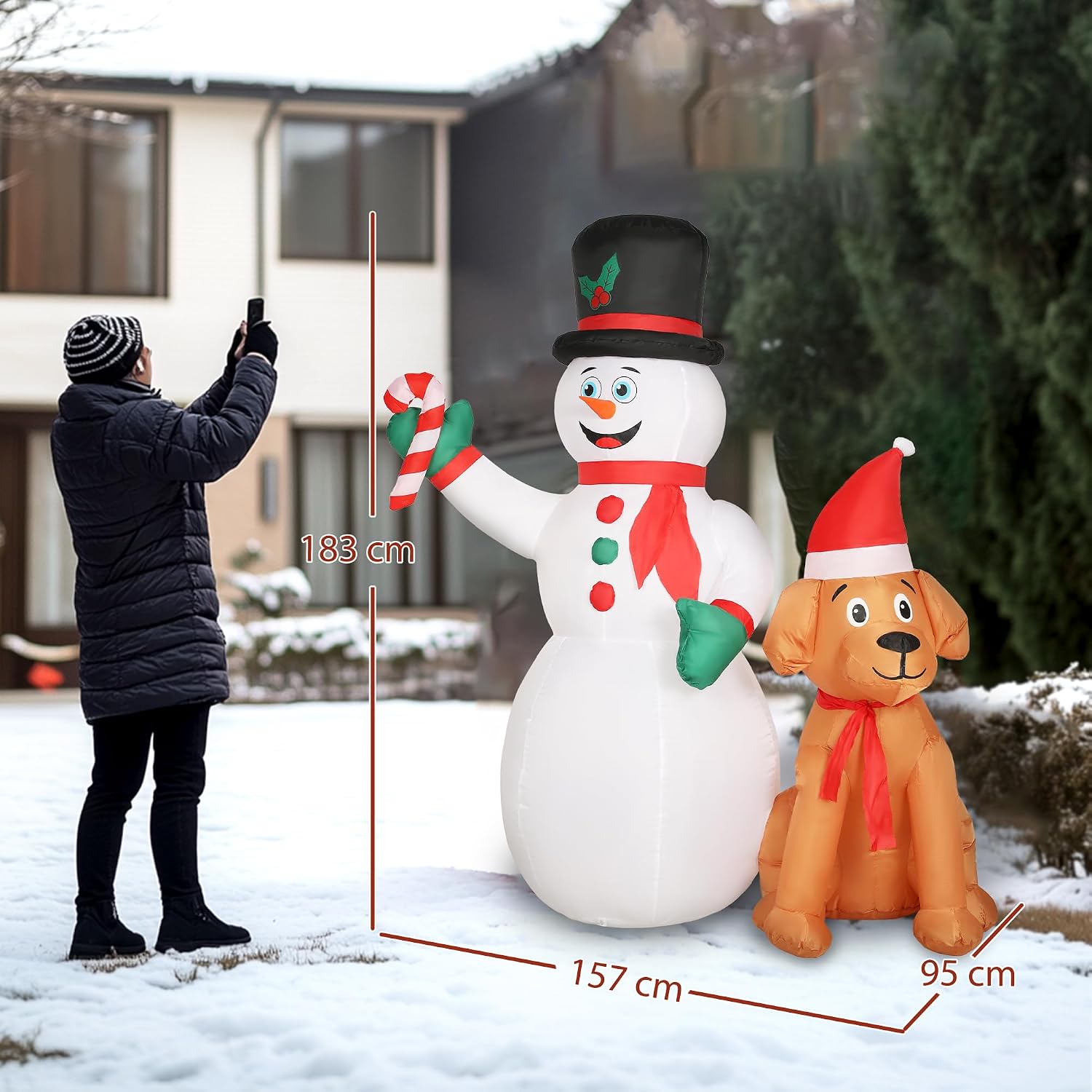 Thumbnail 6 de Outsunny UK84J-122V70WT0331 Christmas Inflatable Snowman and Dog with LED Lights