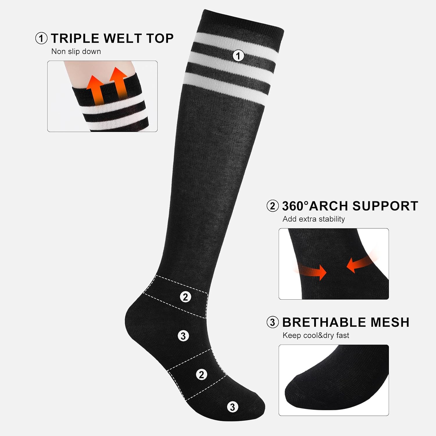 Detalle de BONANGEL 4 Pairs Kids Football Socks – Knee-High Cotton Sports Socks for Boys & Girls