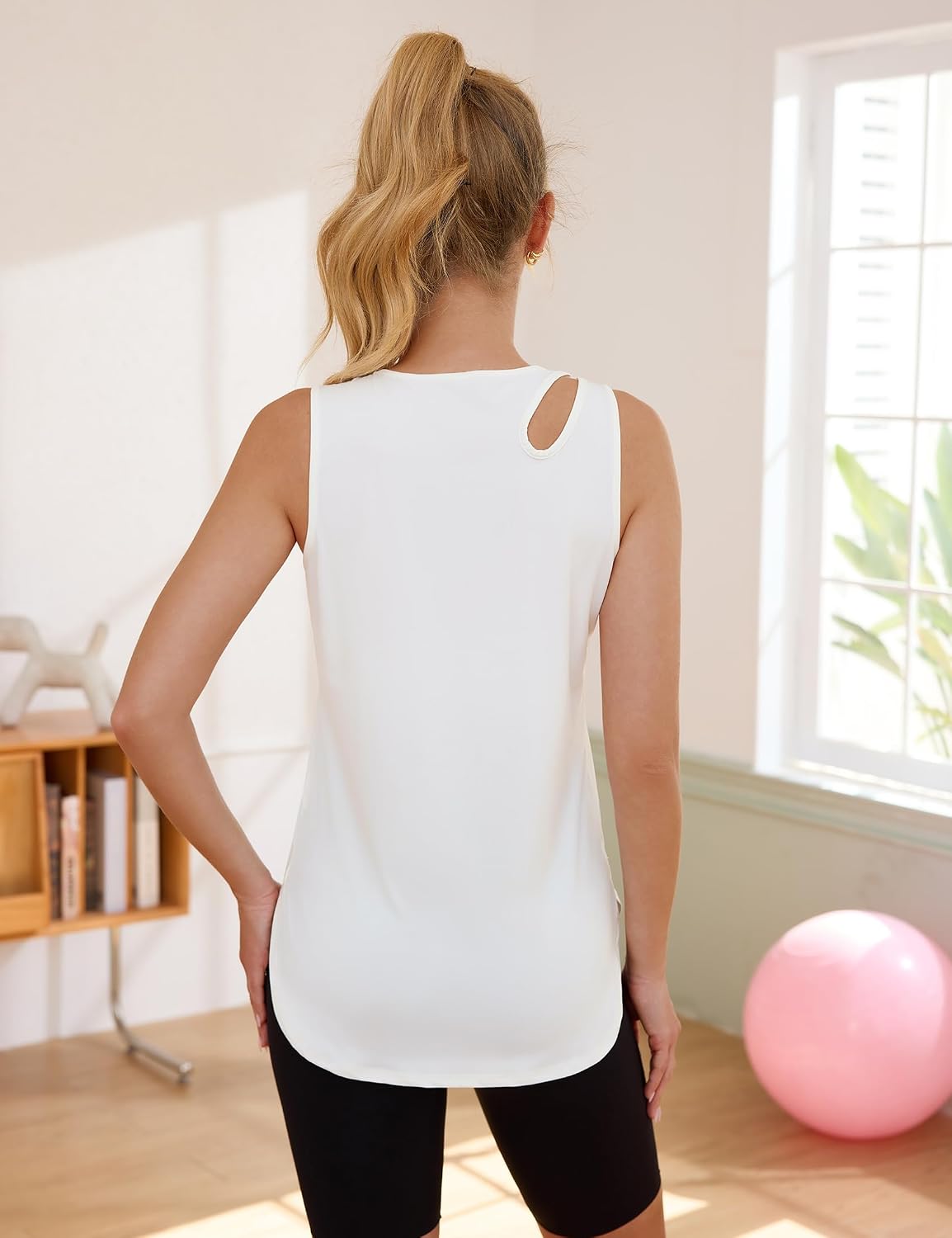 Detalle de Débardeur de sport femme Gyabnw col rond sans manches à découpes aux épaules