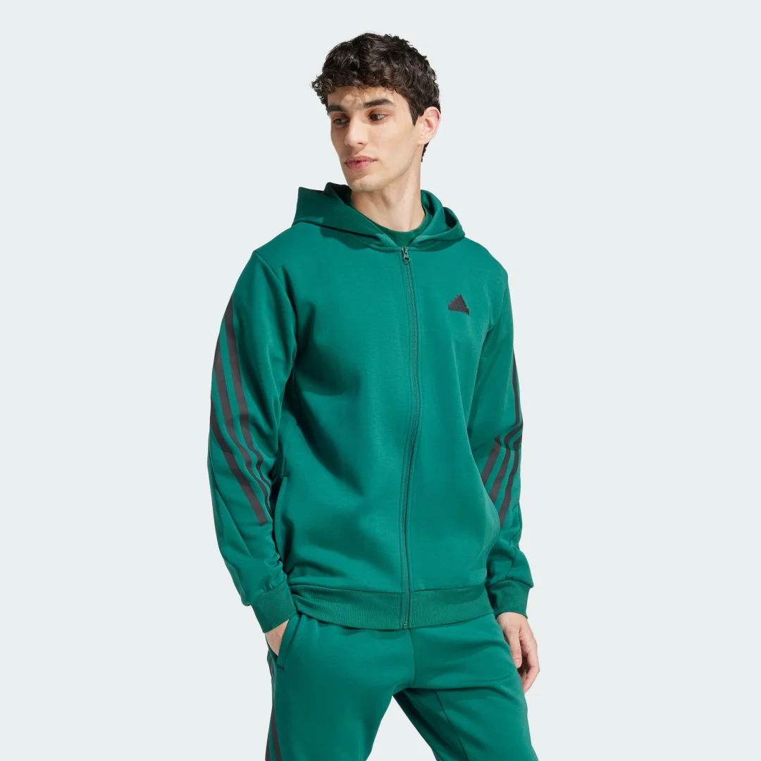 Thumbnail 2 de Chaqueta con capucha Future Icons 3 bandas de Adidas (Verde)