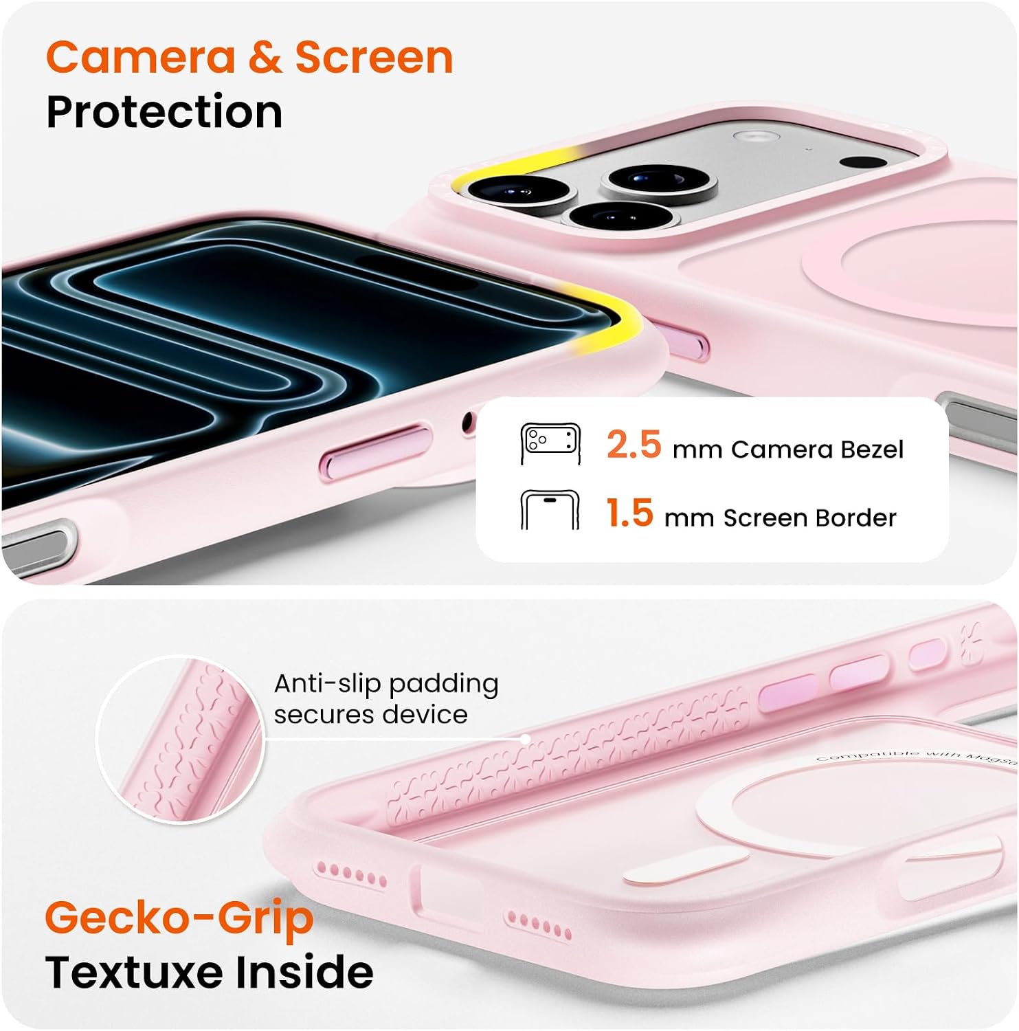 Detalle 2 de ORNARTO Airbuffer Magnetic iPhone 17 Pro Max Case (MagSafe compatible) – Pink