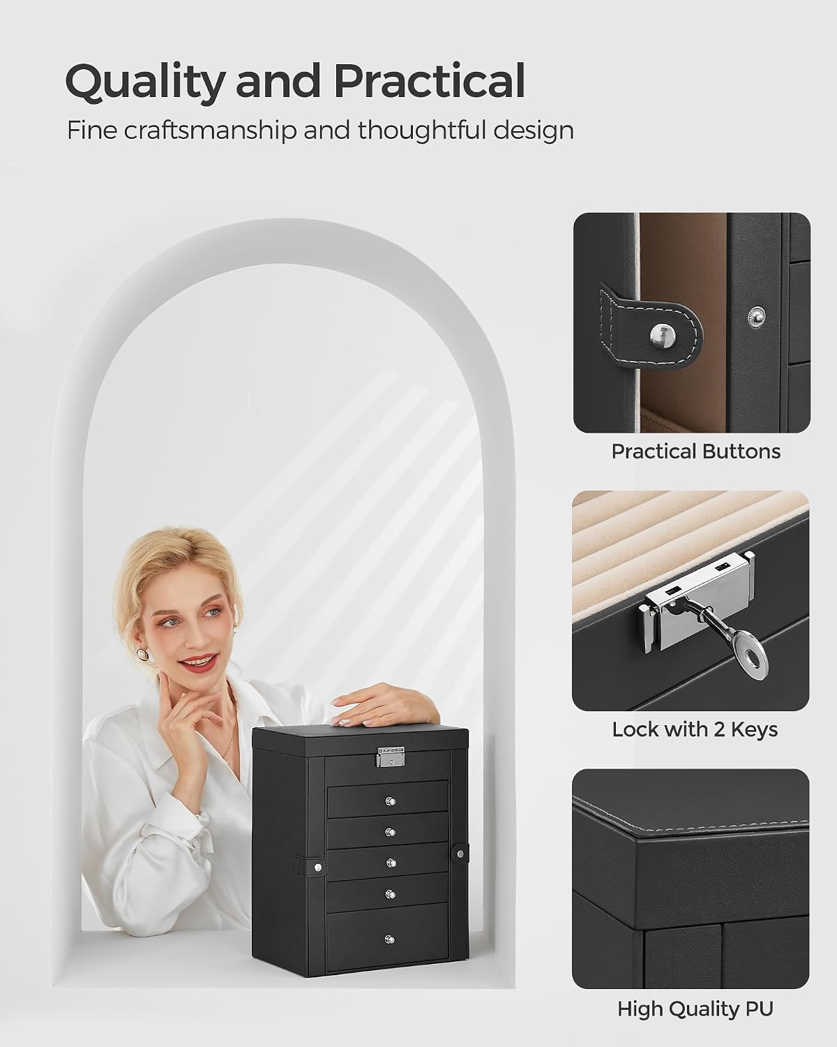 Detalle de SONGMICS BRIDIE Collection JBC152B01 6-Tier Jewellery Box with Mirror and Lock