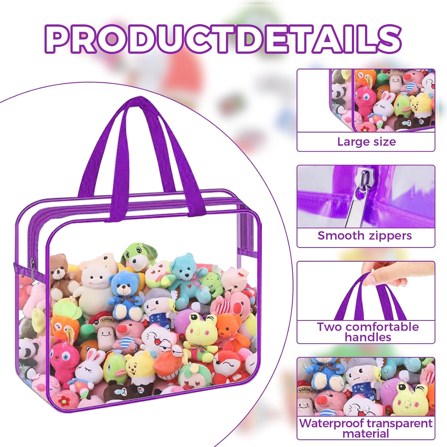 Thumbnail 2 de 6 Colors Clear Toy Storage Bags with Handles – 11.8 x 8.6 x 3.9in, PVC Waterproof Reusable Organizer Pouches