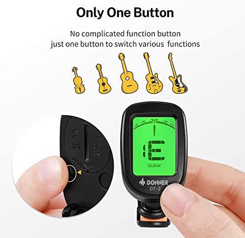 Detalle de Donner DT-2 Clip-On Chromatic Tuner: Accurate, Easy-Use for Guitar, Bass, Violin, and Ukulele