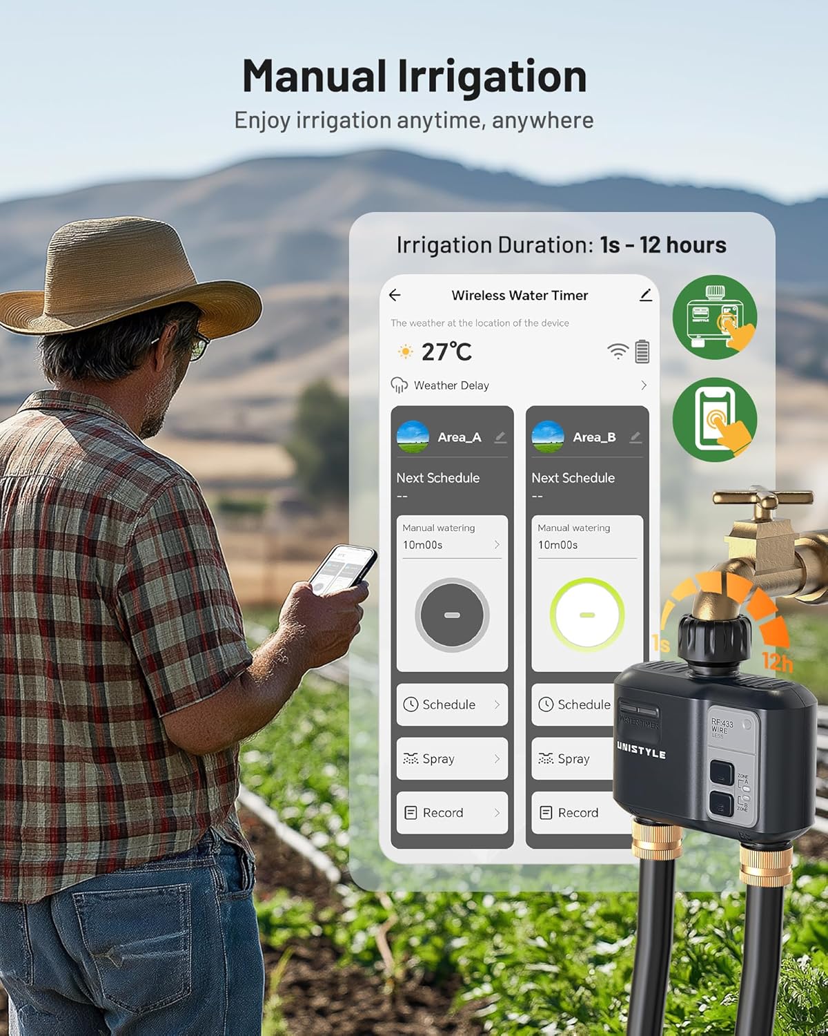 Thumbnail 6 de Unistyle WiFi Water Timer 2 Zones for Sprinkler Irrigation (Alexa & Google Home Compatible)