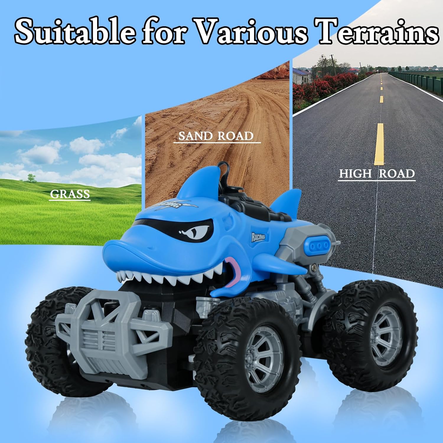 Detalle de BORSTOYPRO: Macchina Telecomandata per Bambini con Tema Squali Monster Truck