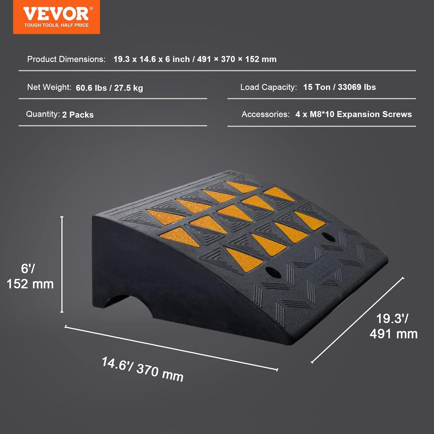 Thumbnail 6 de VEVOR Rampe de seuil en caoutchouc hauteur 15,2 cm (2 pièces) charge jusqu’à 15 tonnes