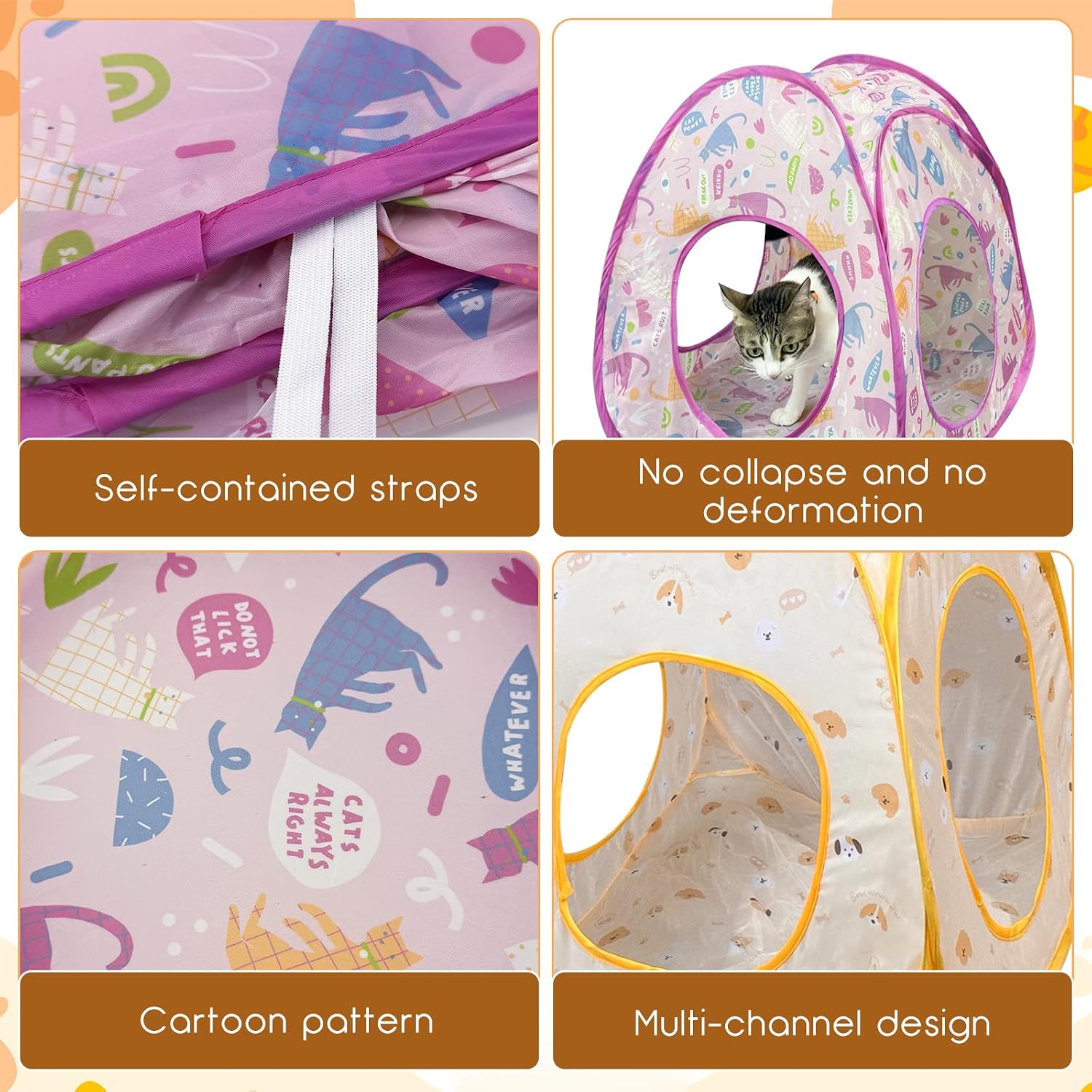 Detalle de Andiker Cat Pop Up Tent 3-Holes: A Safe, Portable Hideaway for Indoor Cats