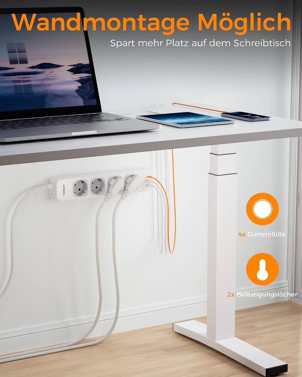 Thumbnail 5 de TESSAN 4âfach Steckdosenleiste mit 5 m Kabel und USB đ