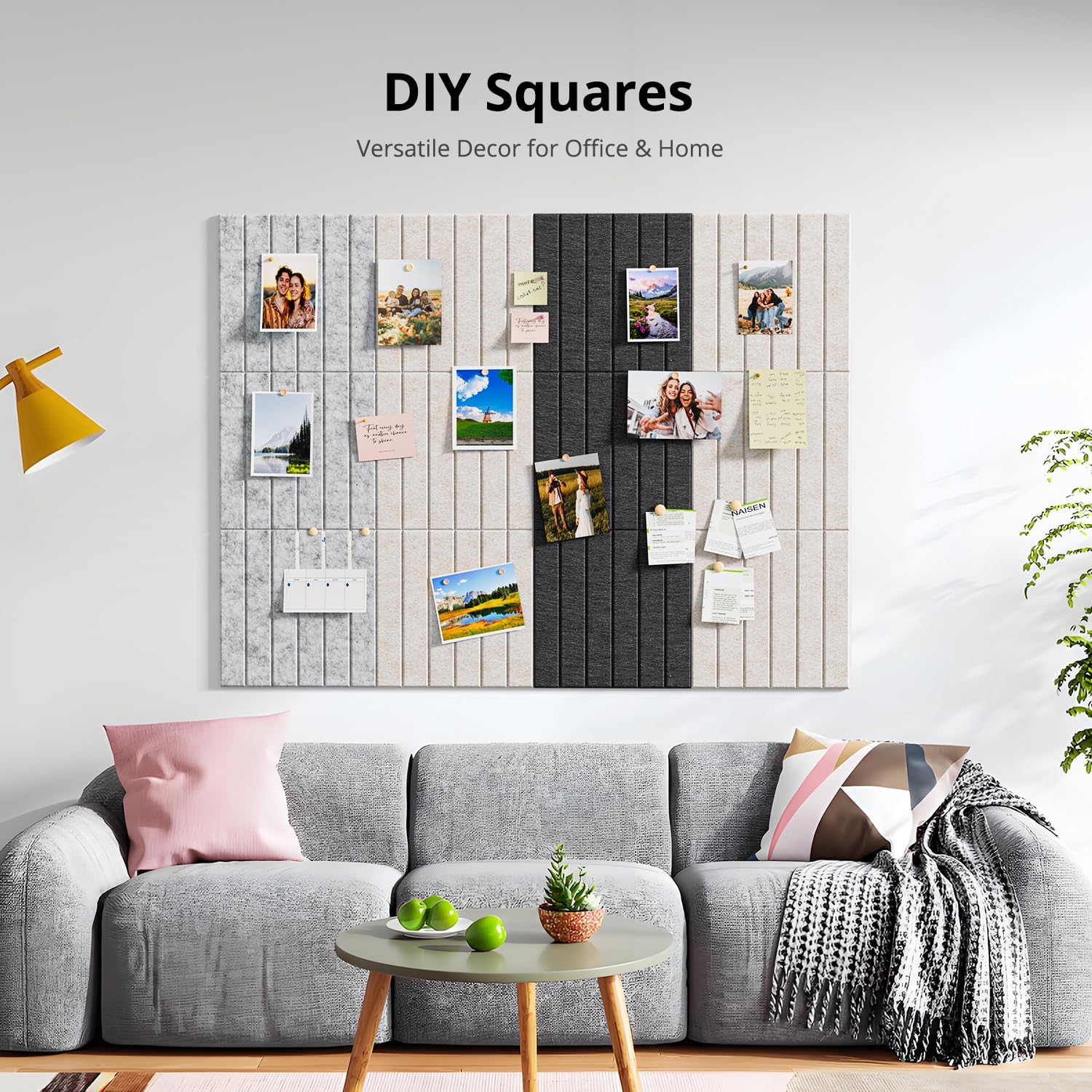 Detalle 2 de Woovio große Filz Pinnwand selbstklebend 120×90 cm (12er-Set) inklusive Klebepads – helles Kamel