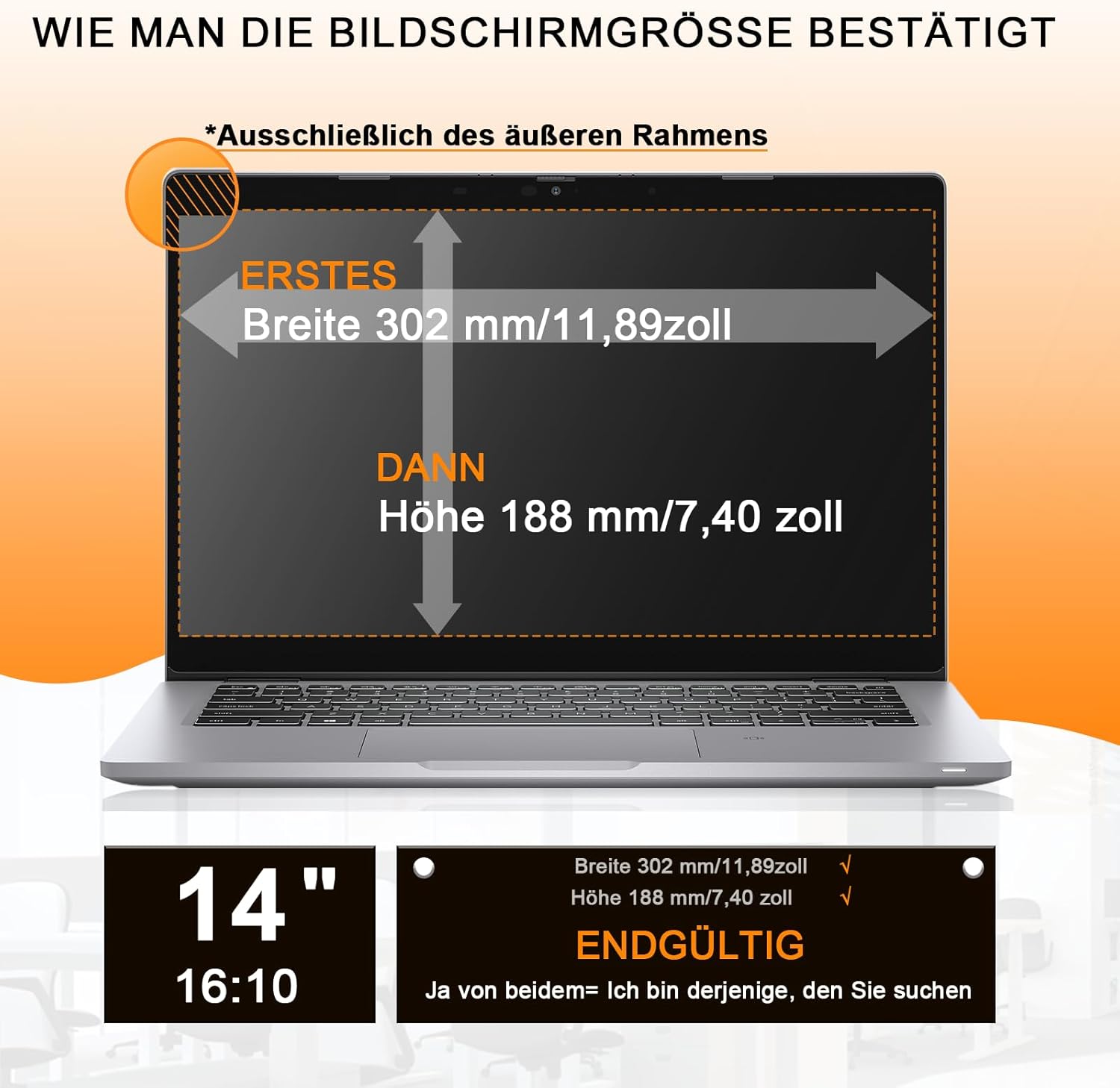 Detalle 2 de Mamol Sichtschutz 14 Zoll – Blendschutzfolie mit Dualseite (Matte/Glänzende) für 16:10 Laptops