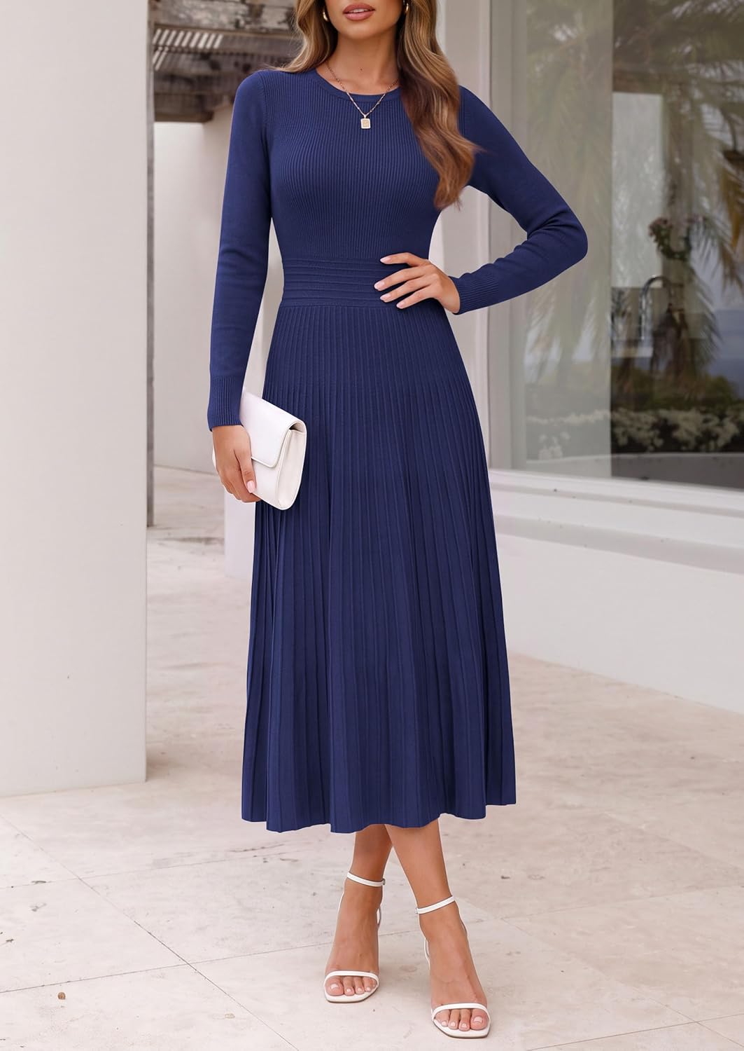 Detalle 2 de PRETTYGARDEN Women's Long-Sleeve Sweater Dress