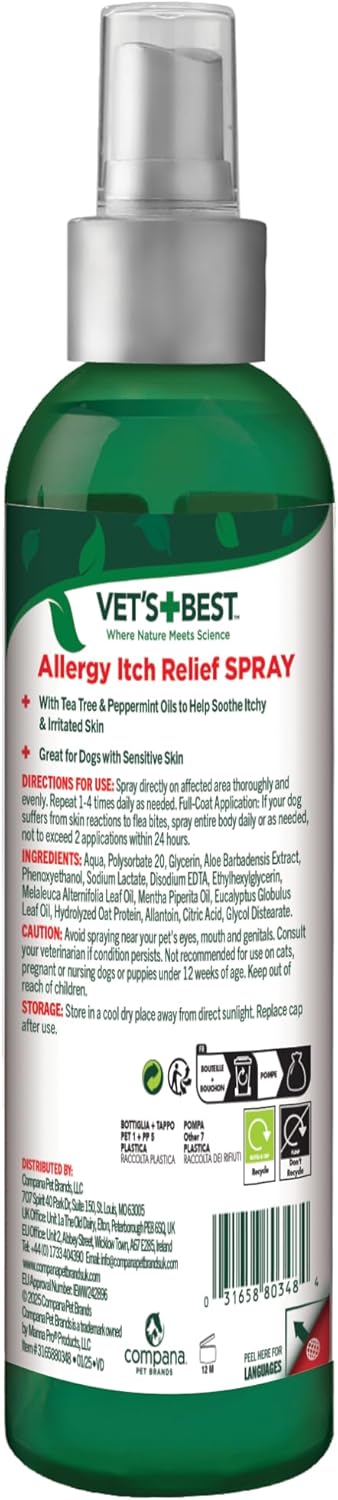 Detalle 2 de Vet's Best Spray Naturale Contro Prurito Allergico per Cani, 250 ml